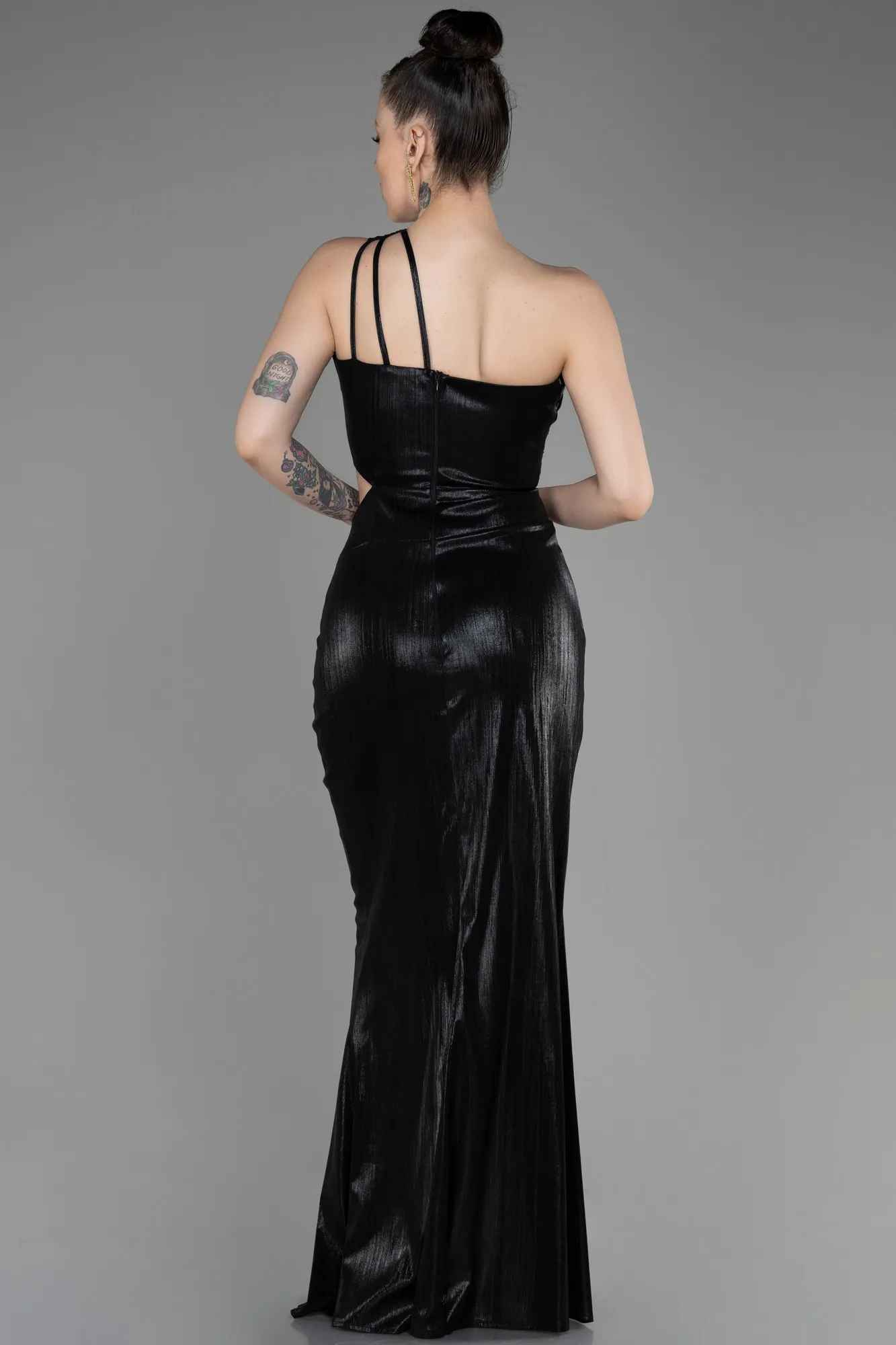 Black-One-Shoulder Slit Long Prom Dress ABU3848