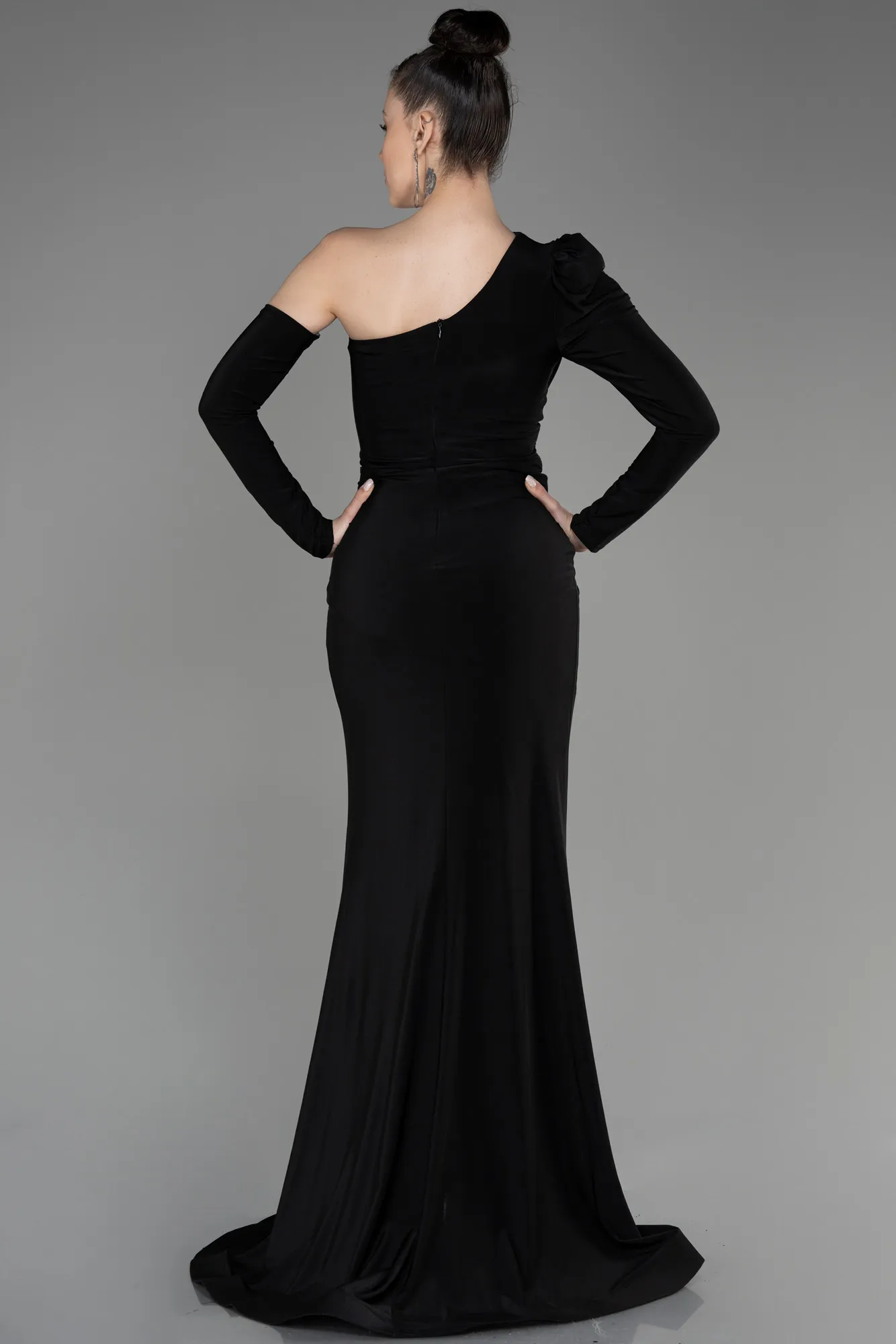 Black-One Sleeve Long Evening Dress ABU3851