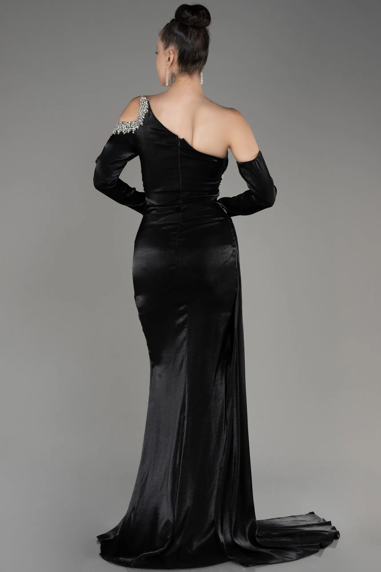 Black-One Sleeve Long Formal Evening Dress ABU3976