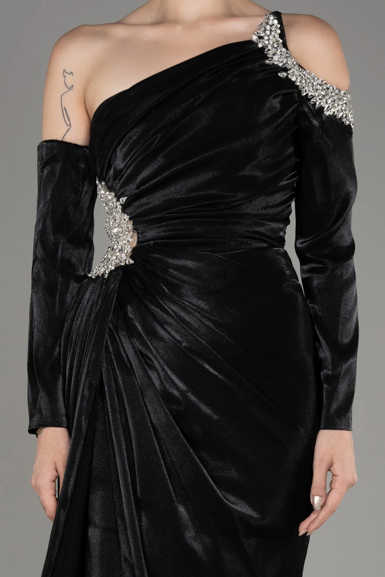 Black-One Sleeve Long Formal Evening Dress ABU3976