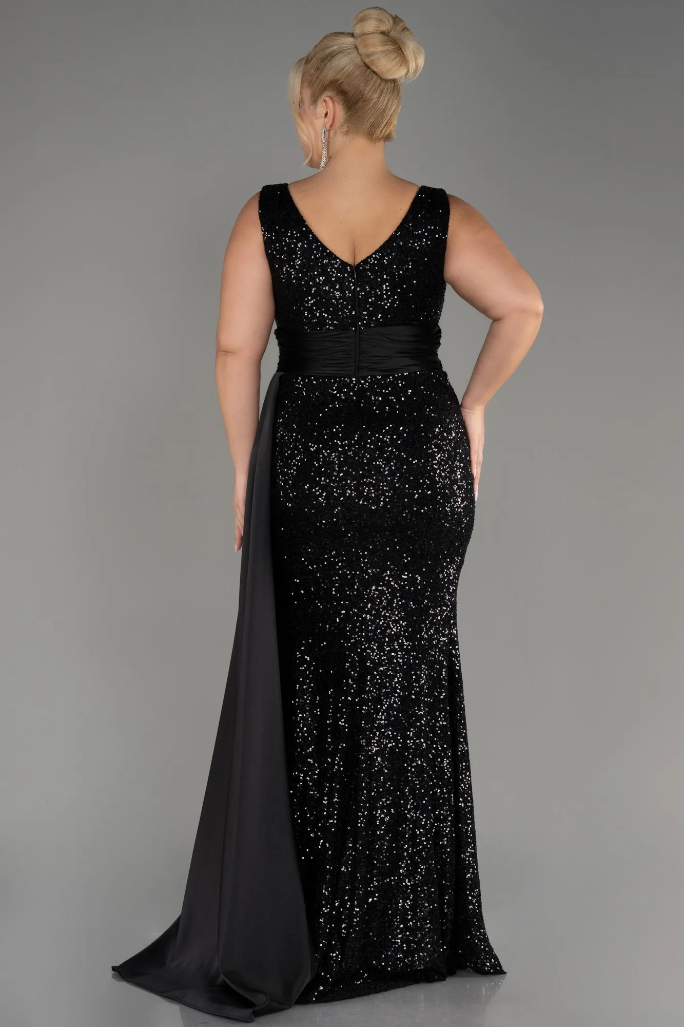 Black-Sequin Long Sleeve Chiffon Evening Dress ABU4030