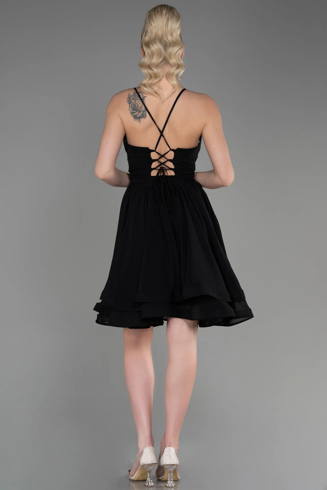 Black-Short Chiffon Evening Dress ABK1984