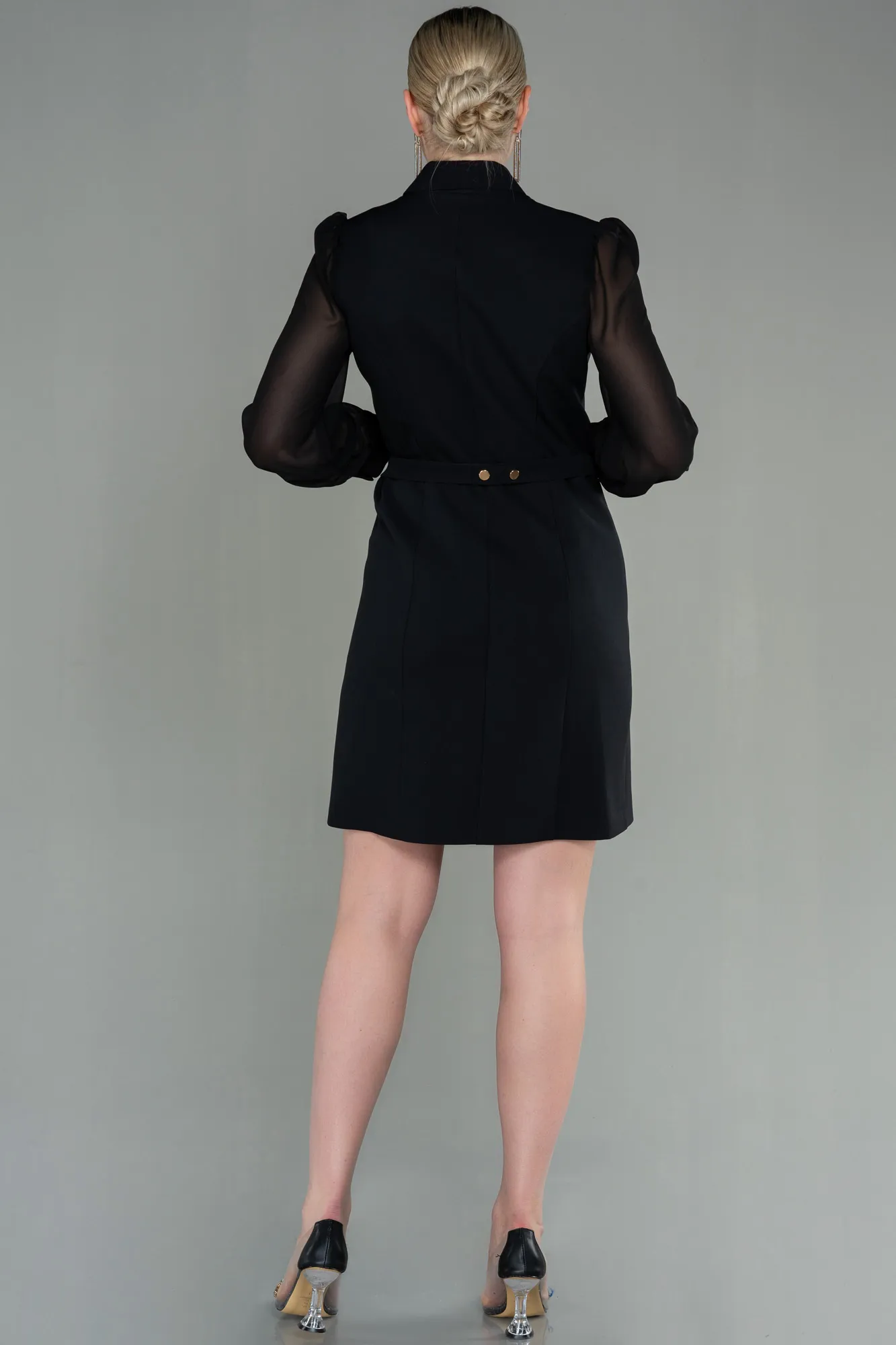 Black-Short Chiffon Invitation Dress ABK1663