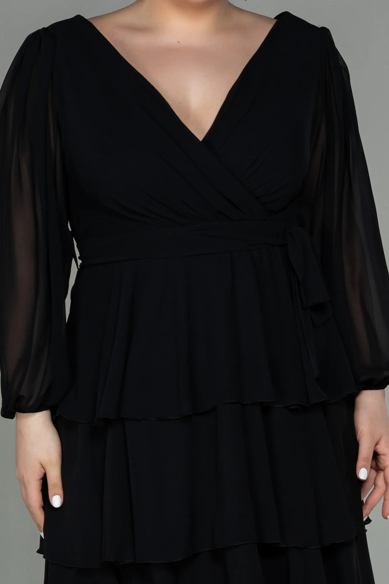Black-Short Chiffon Oversized Evening Dress ABK1002