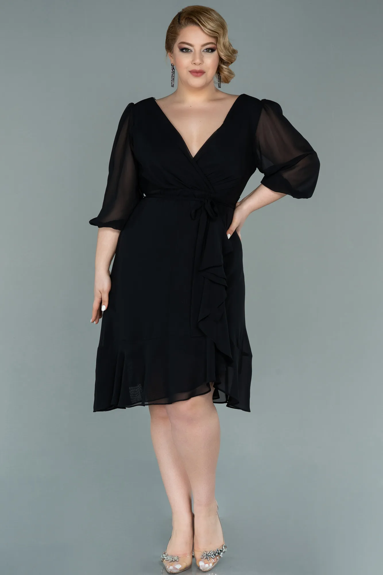 Black-Short Chiffon Oversized Evening Dress ABK1340