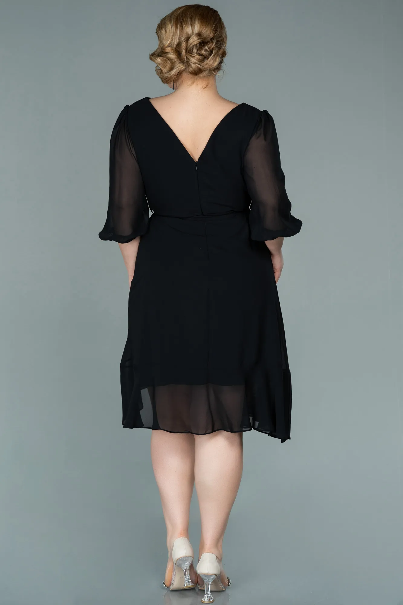 Black-Short Chiffon Oversized Evening Dress ABK1340