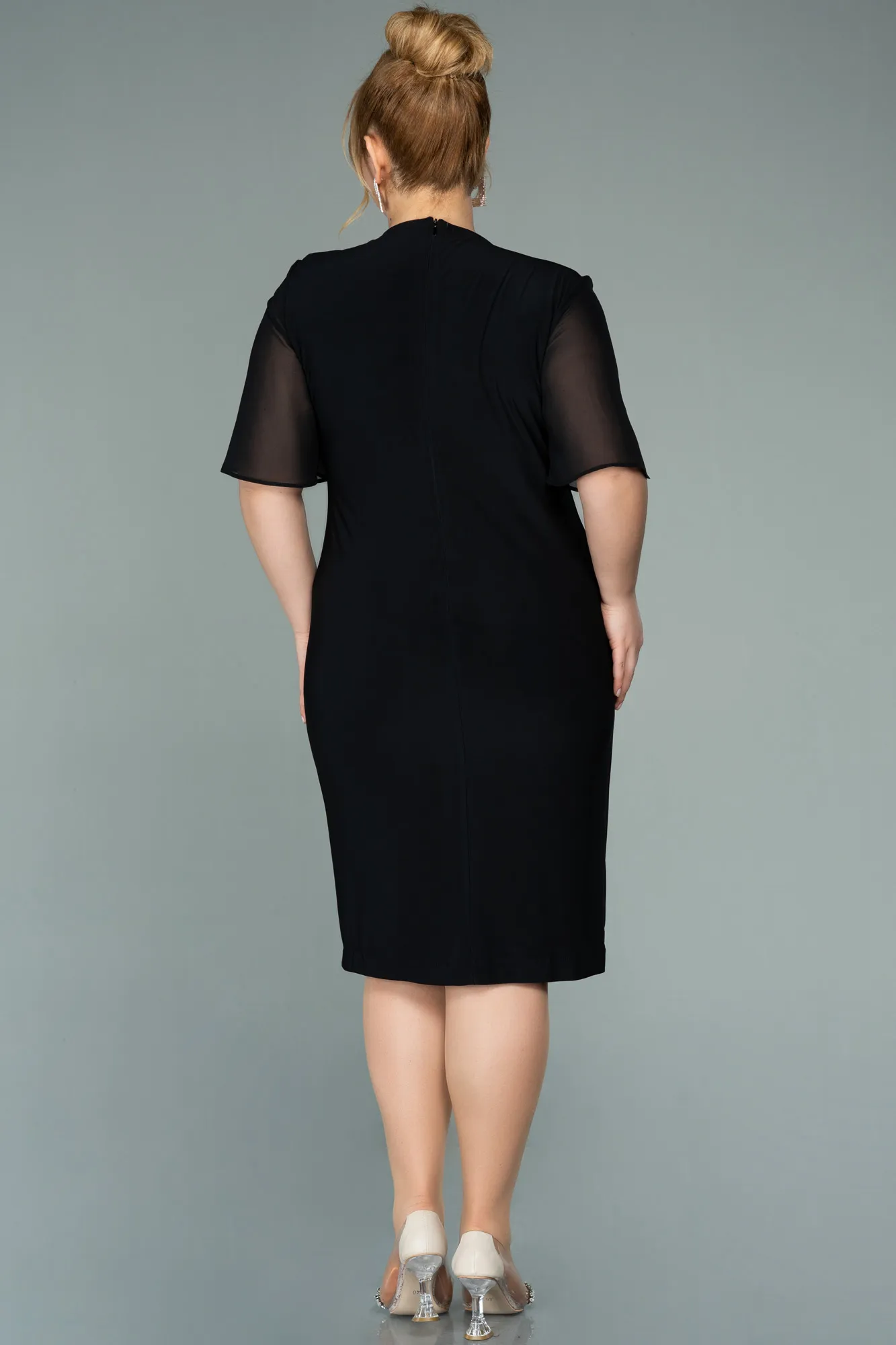 Black-Short Chiffon Plus Size Evening Dress ABK1299