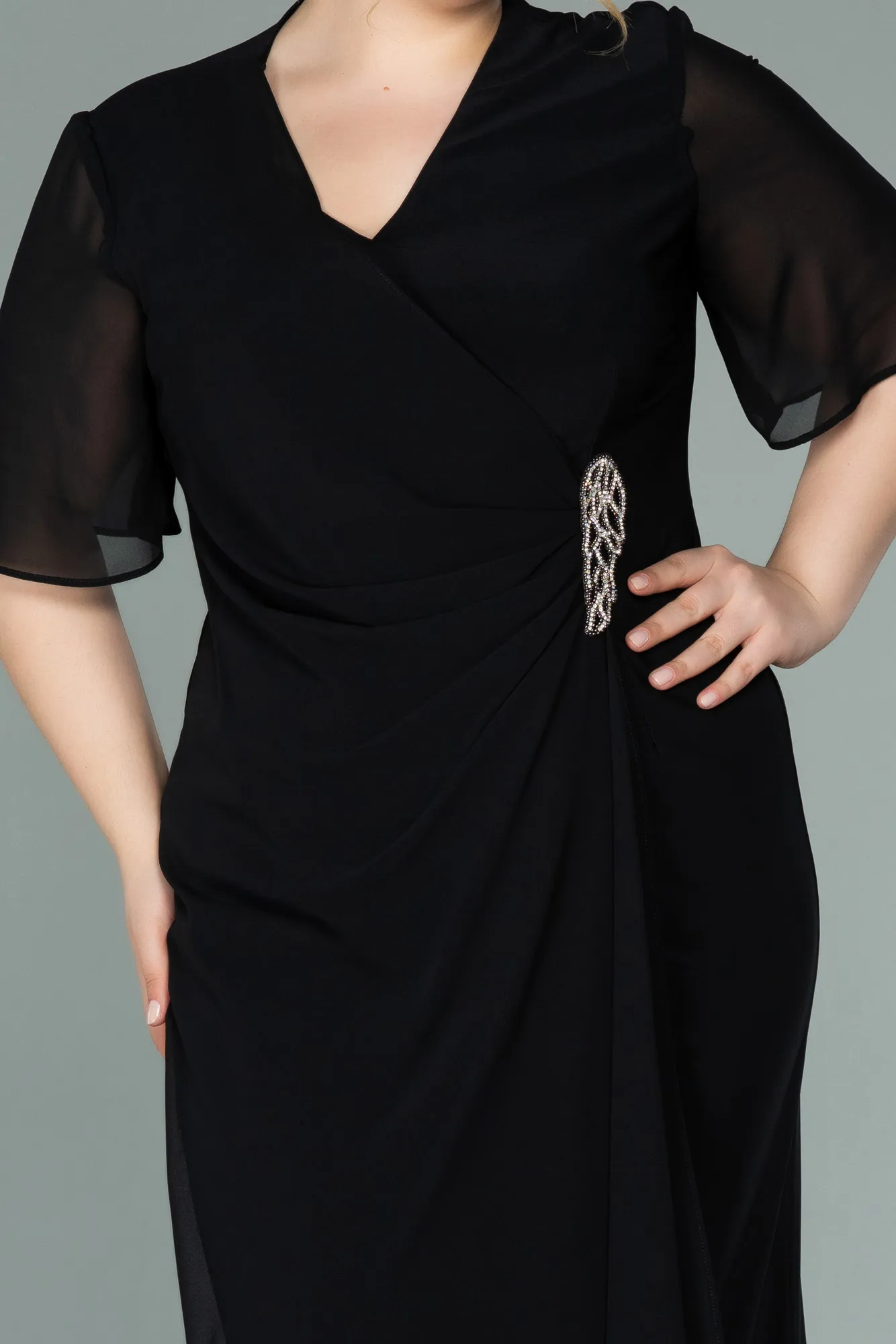 Black-Short Chiffon Plus Size Evening Dress ABK1299