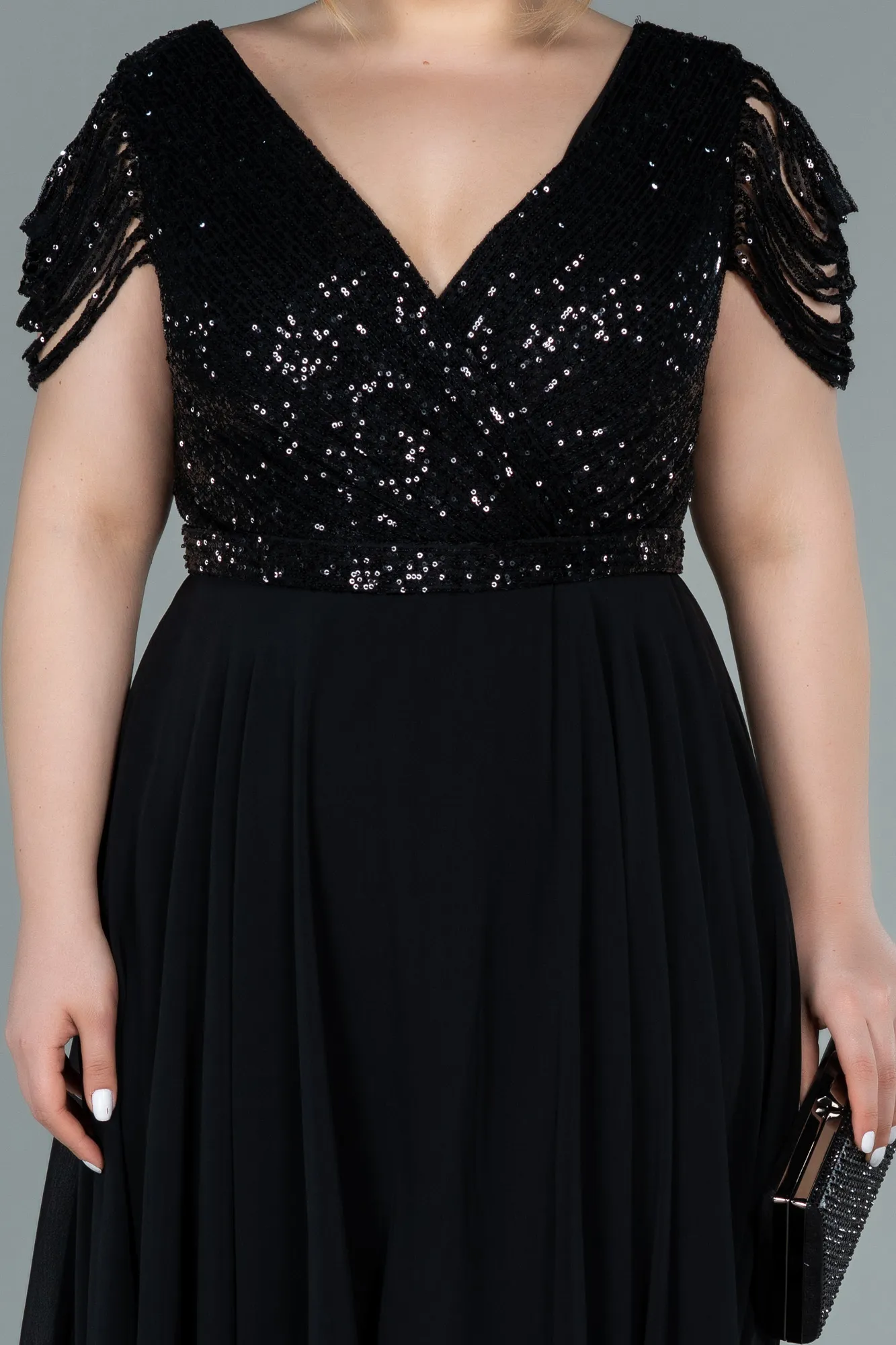 Black-Short Chiffon Plus Size Evening Dress ABK1376