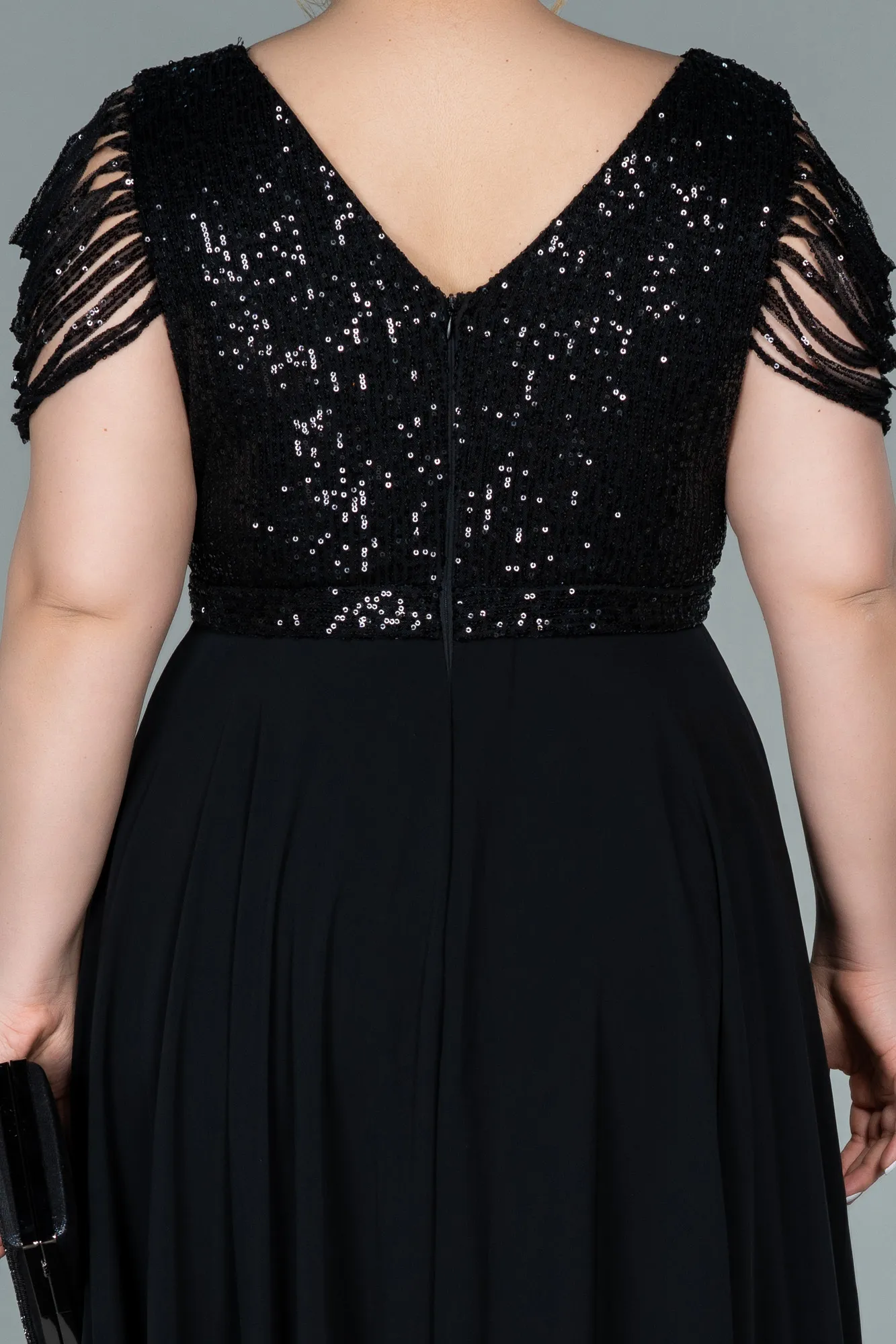 Black-Short Chiffon Plus Size Evening Dress ABK1376