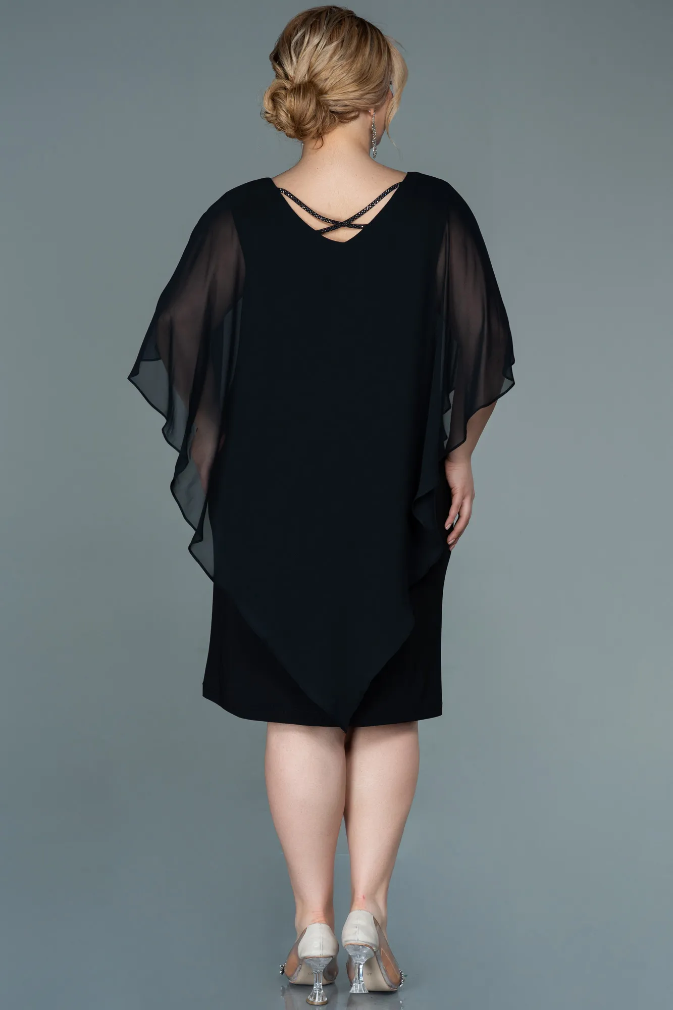 Black-Short Chiffon Plus Size Evening Dress ABK1494