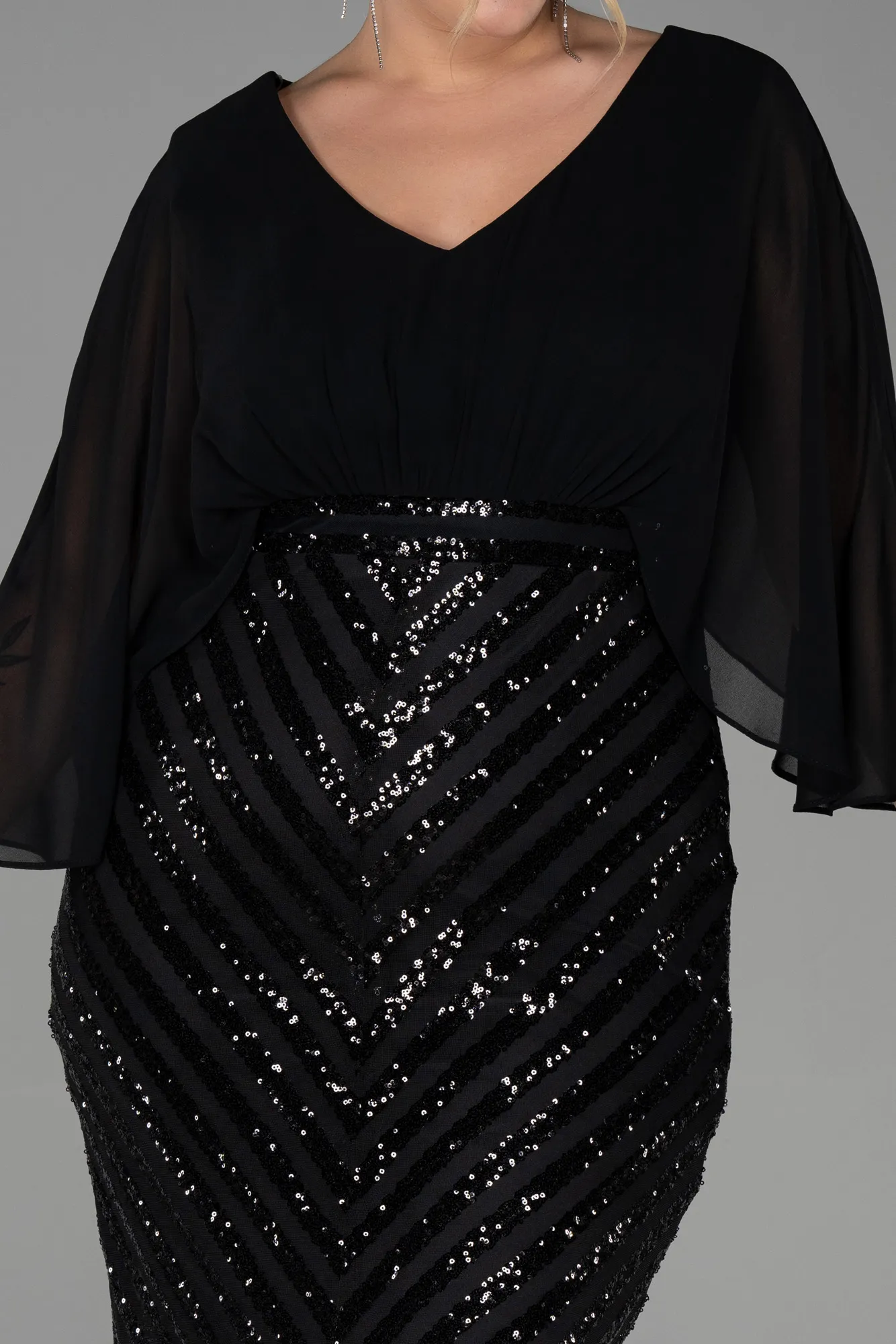 Black-Short Chiffon Plus Size Evening Dress ABK1852