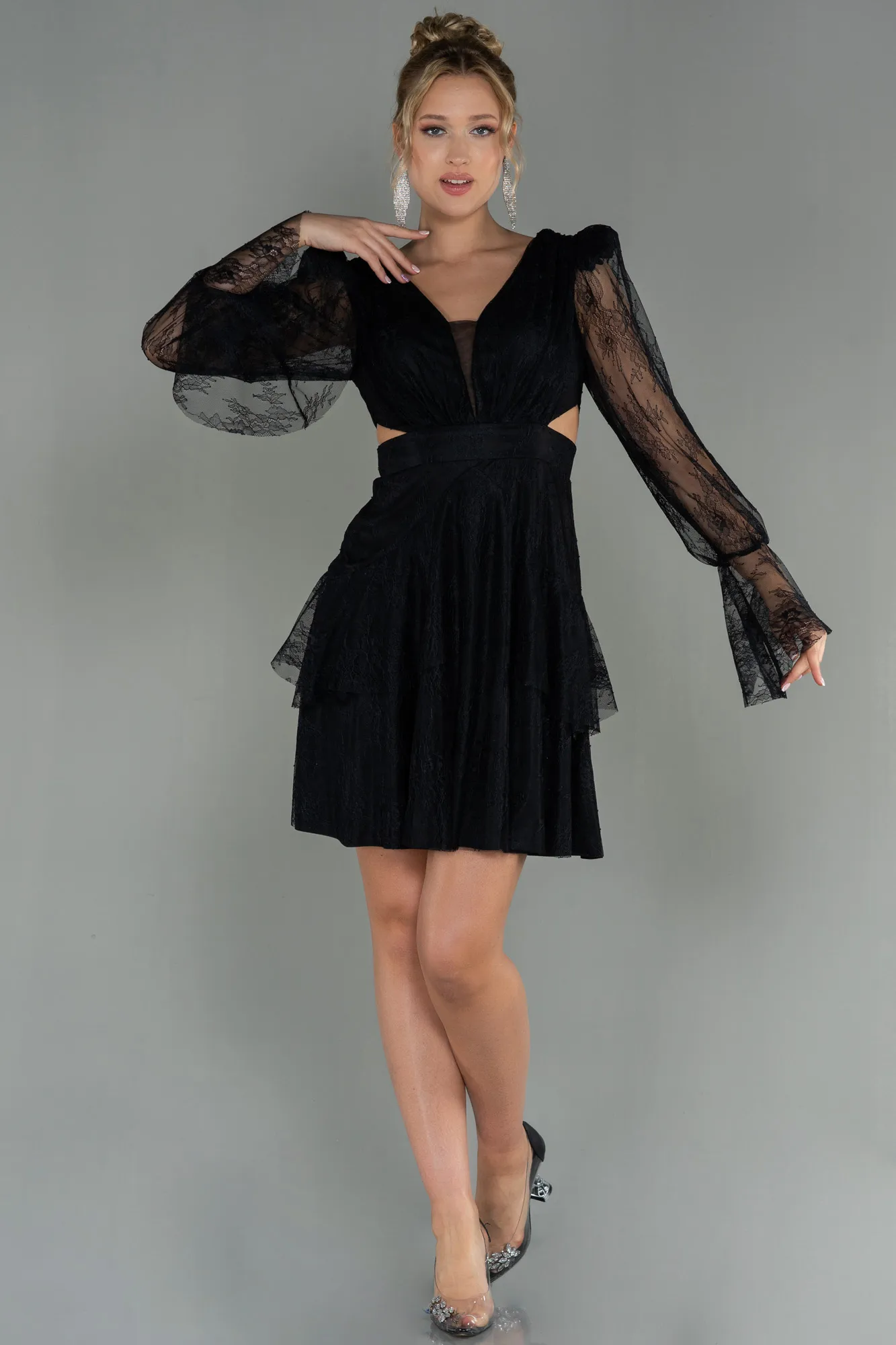 Black-Short Dantelle Invitation Dress ABK1699