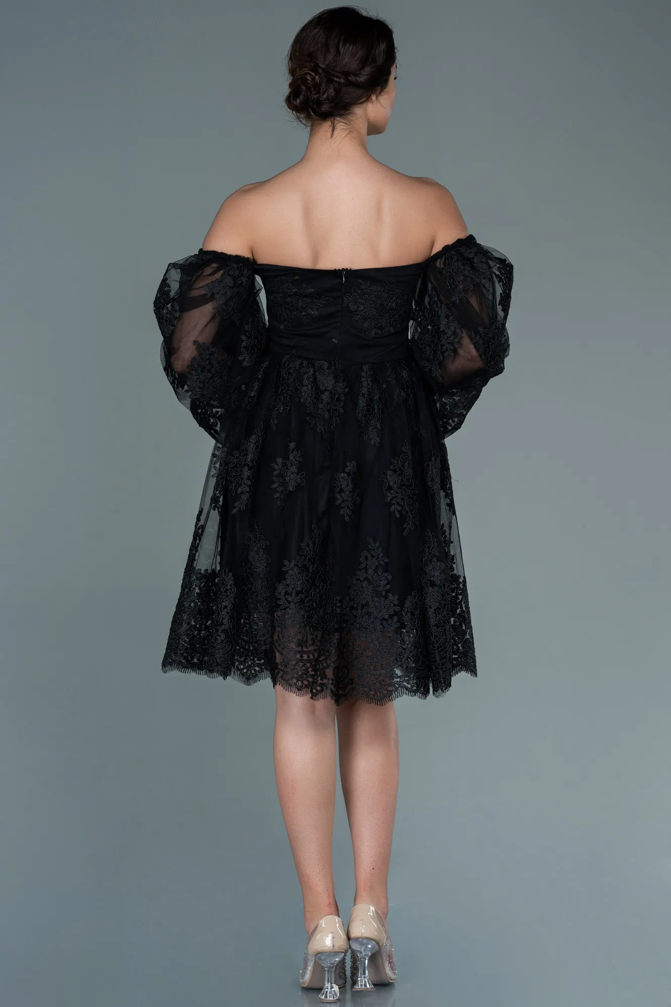 Black-Short Laced Invitation Dress ABK1549