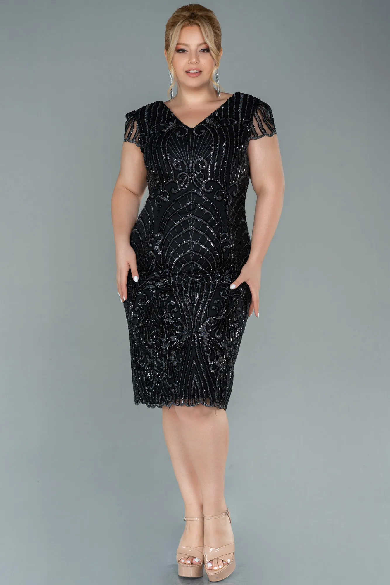Black-Short Laced Oversized Evening Dress ABK1283