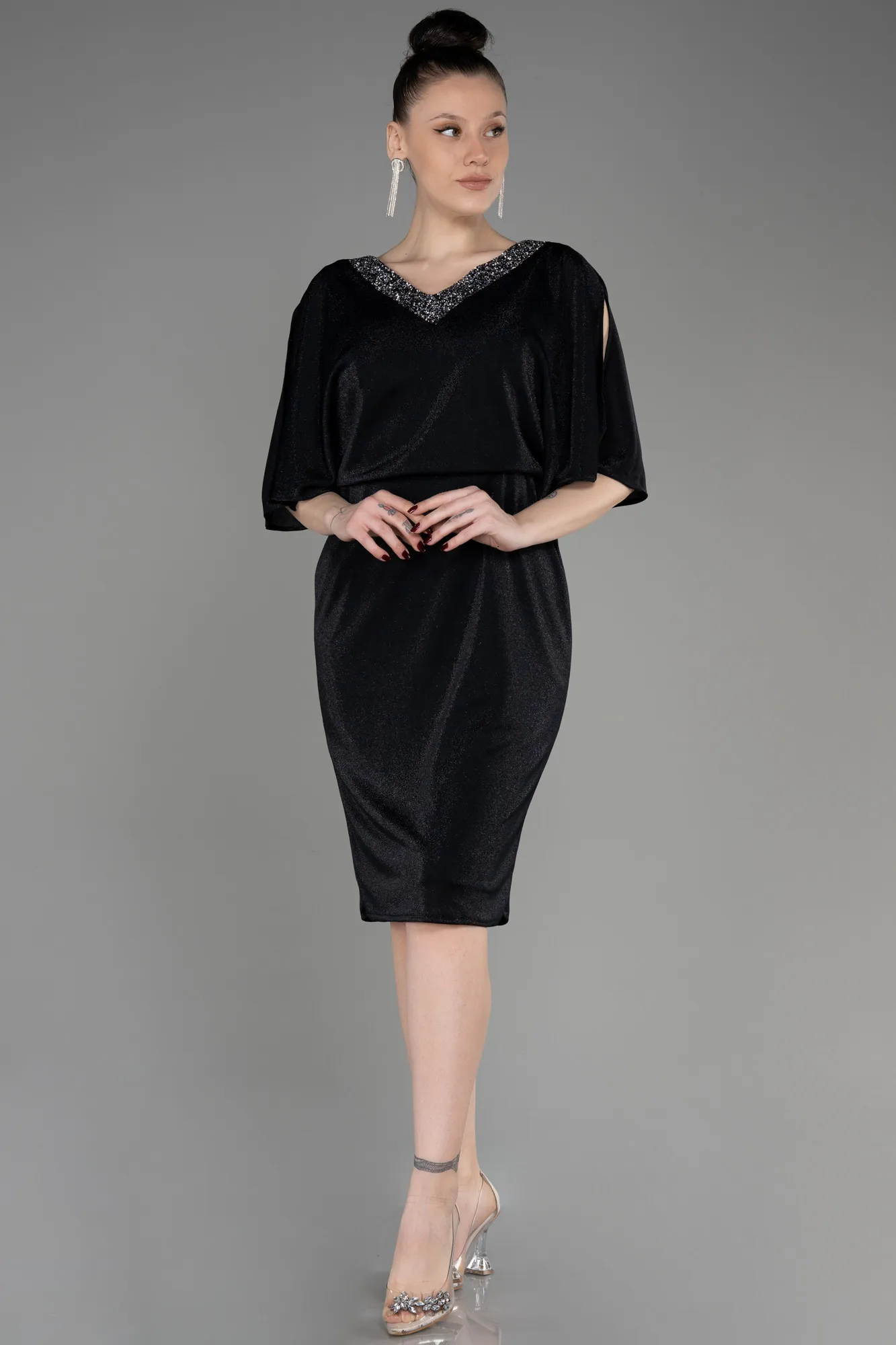 Black-Short Plus Size Cocktail Dress ABK1996