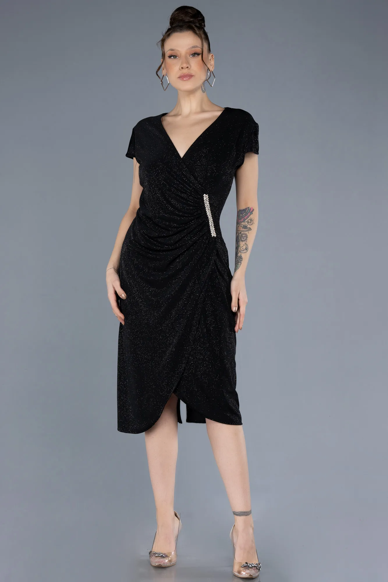 Black-Short Plus Size Cocktail Dress ABK2231