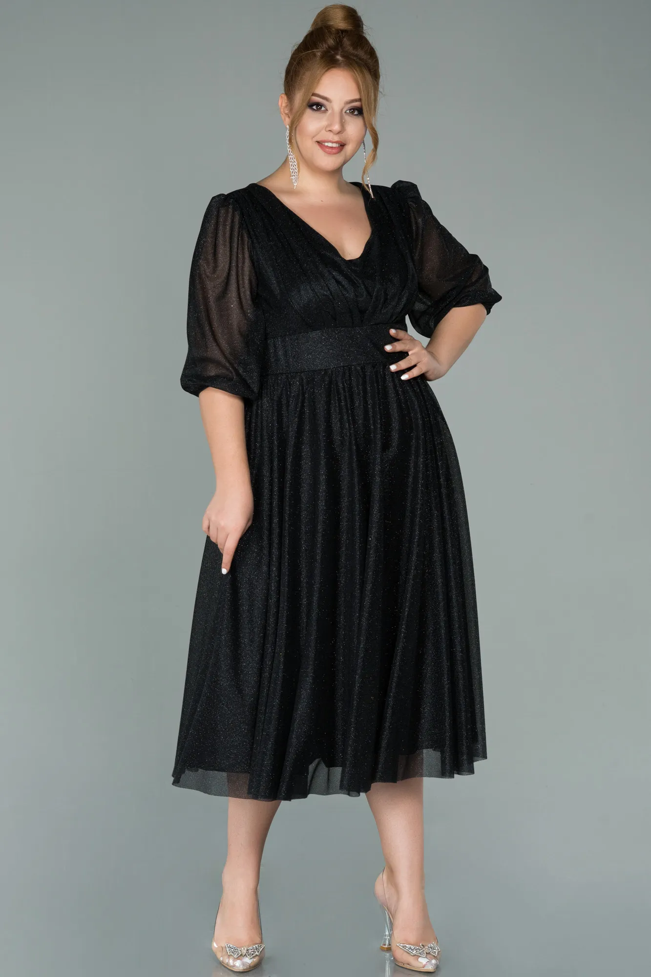 Black-Short Plus Size Evening Dress ABK1098