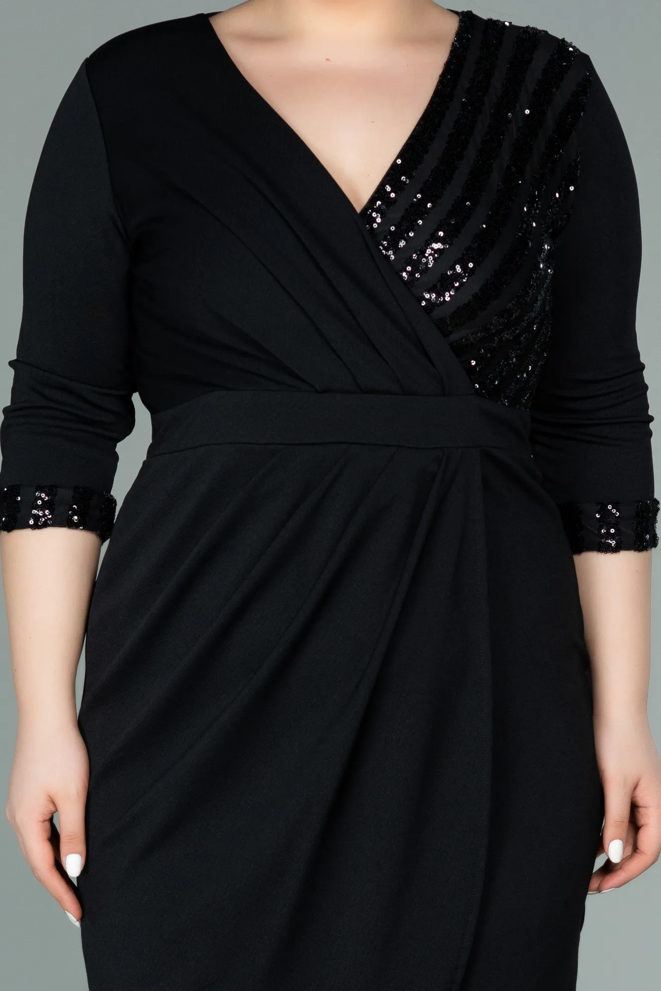 Black-Short Plus Size Evening Dress ABK1325