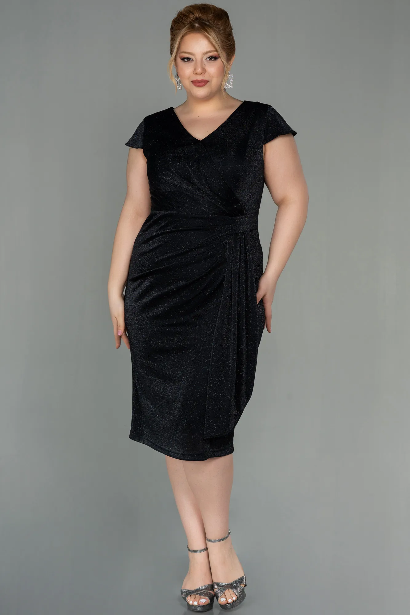 Black-Short Plus Size Evening Dress ABK1583