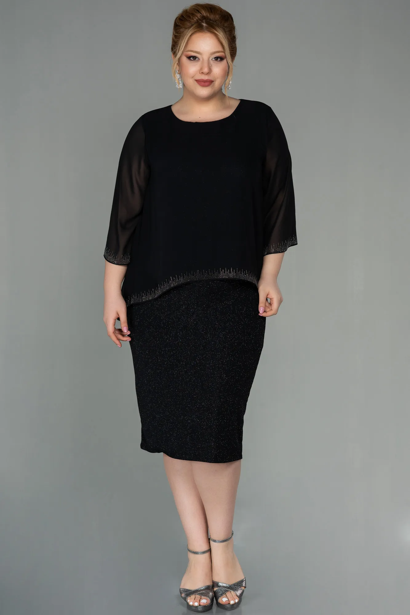 Black-Short Plus Size Evening Dress ABK1593