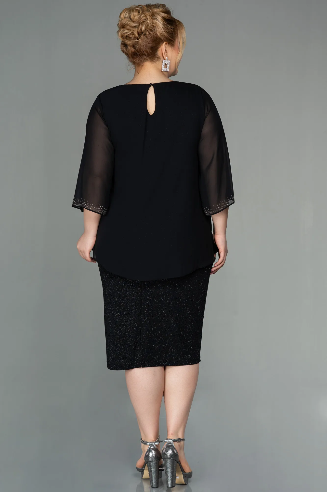 Black-Short Plus Size Evening Dress ABK1593