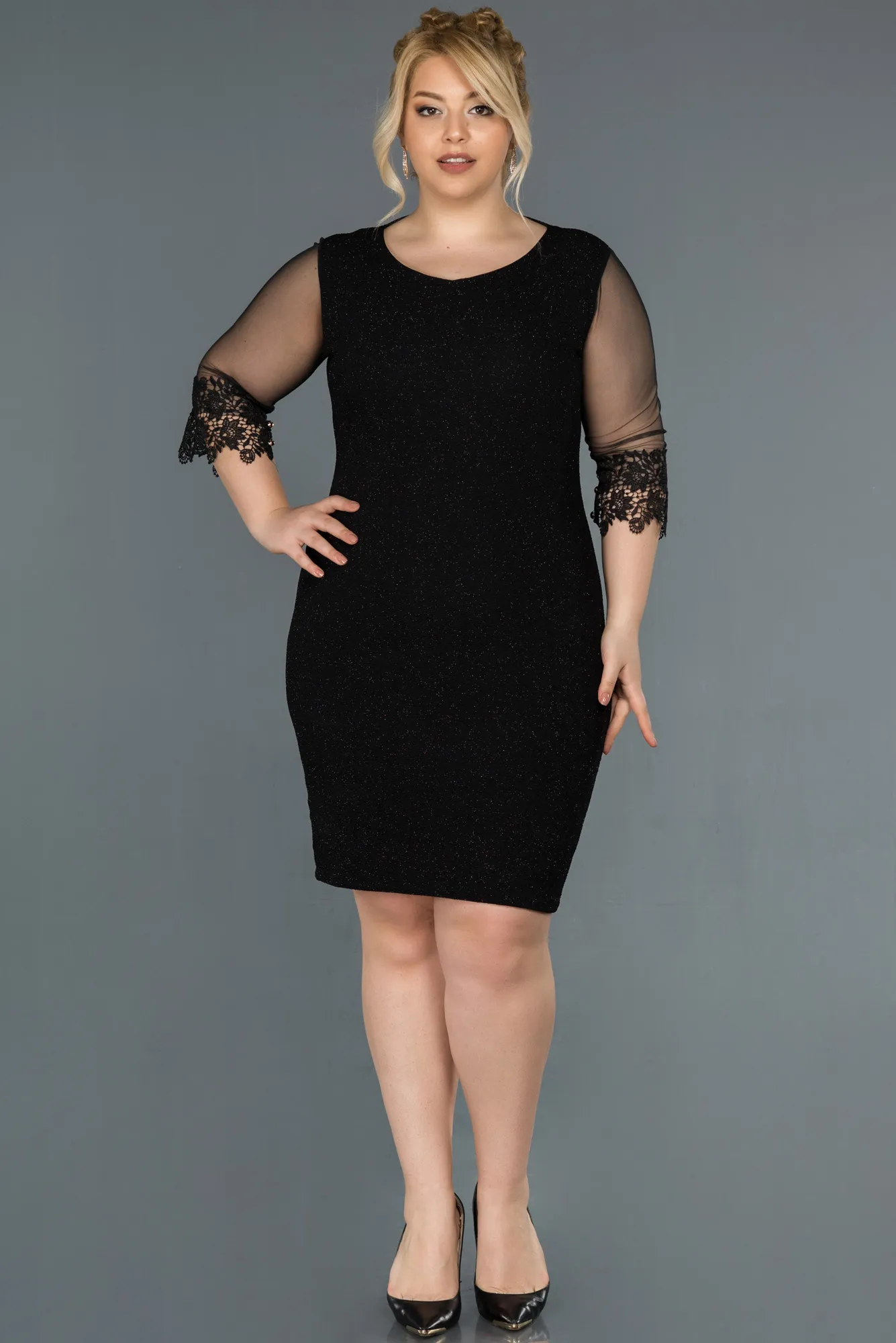 Black-Short Plus Size Evening Dress ABK1609