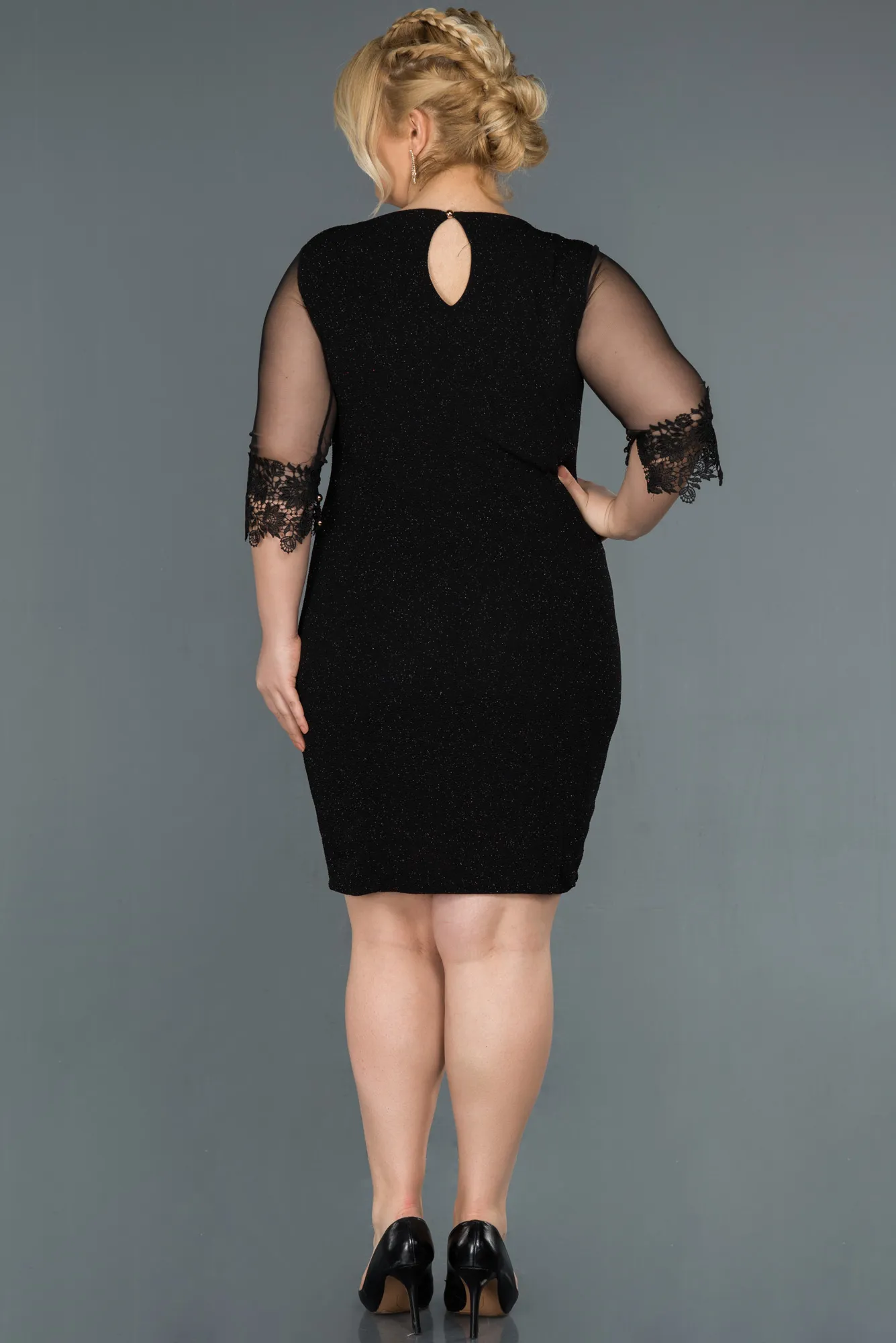 Black-Short Plus Size Evening Dress ABK1609