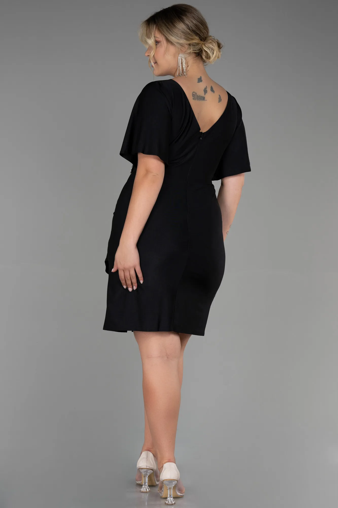Black-Short Plus Size Evening Dress ABK1824