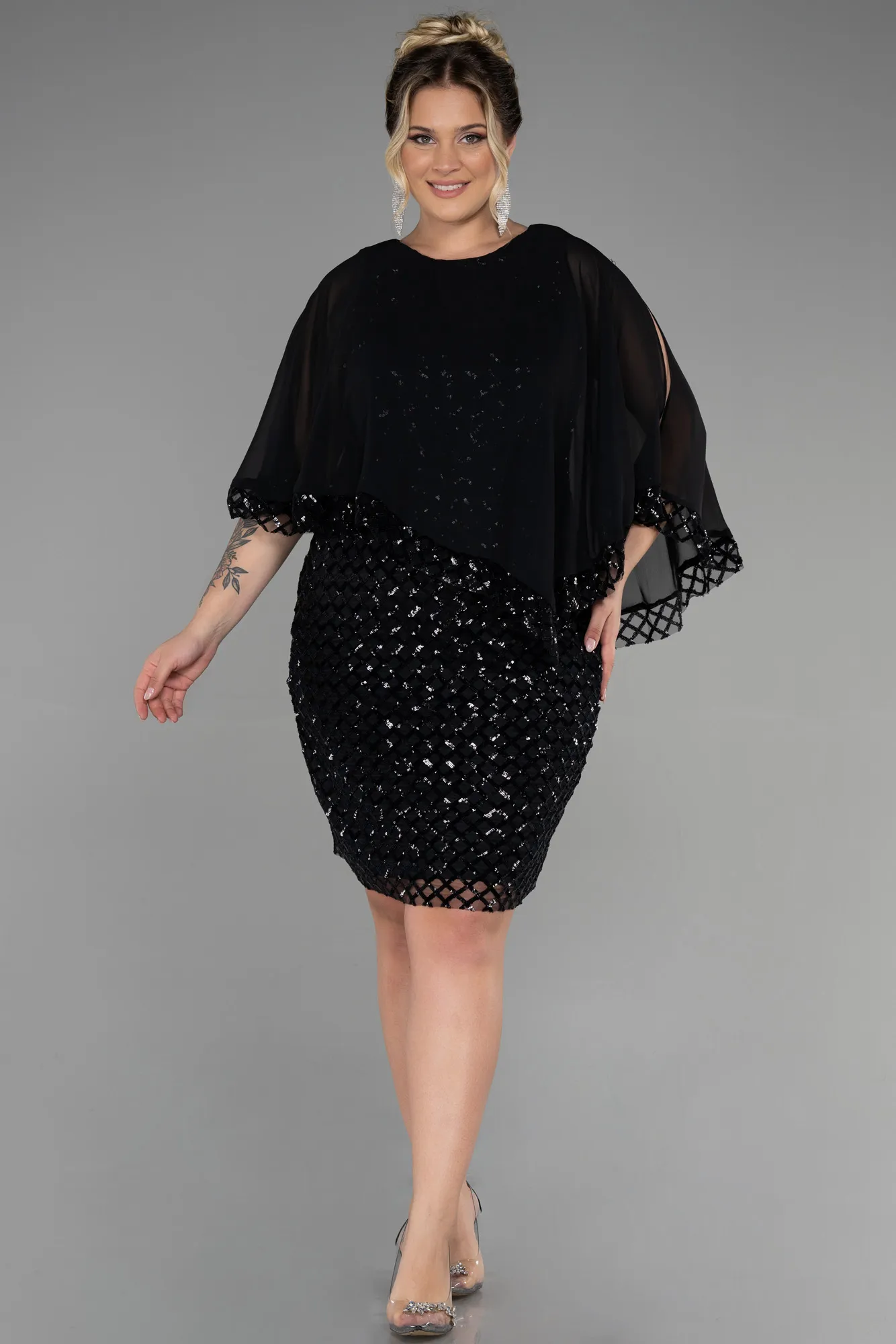 Black-Short Plus Size Evening Dress ABK1898