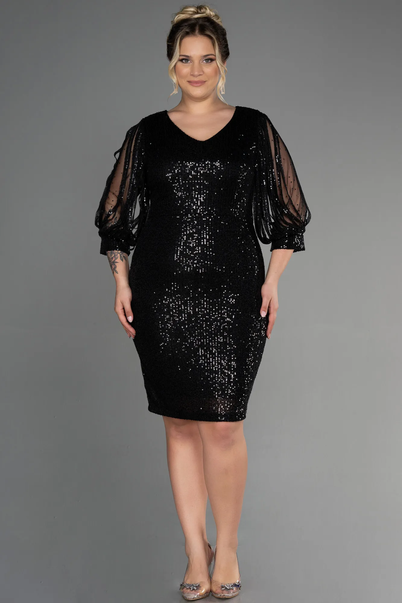 Black-Short Plus Size Evening Dress ABK631
