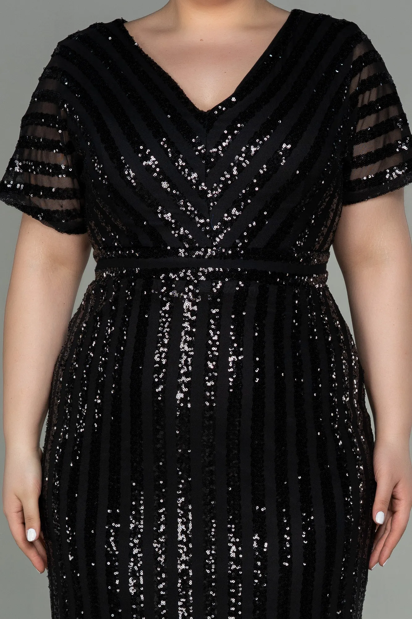 Black-Short Plus Size Evening Dress ABK686
