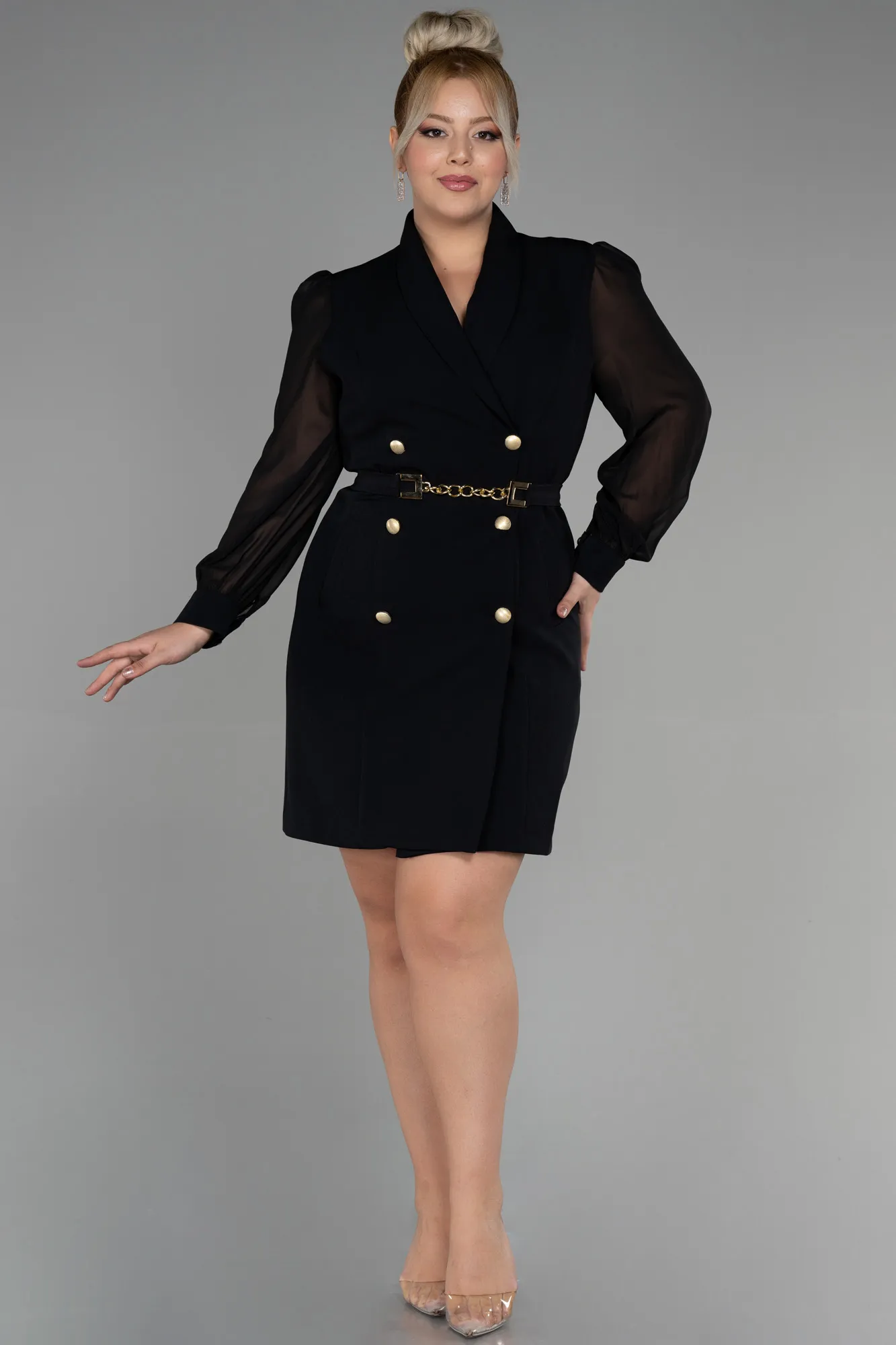 Black-Short Plus Size Invitation Dress ABK1871