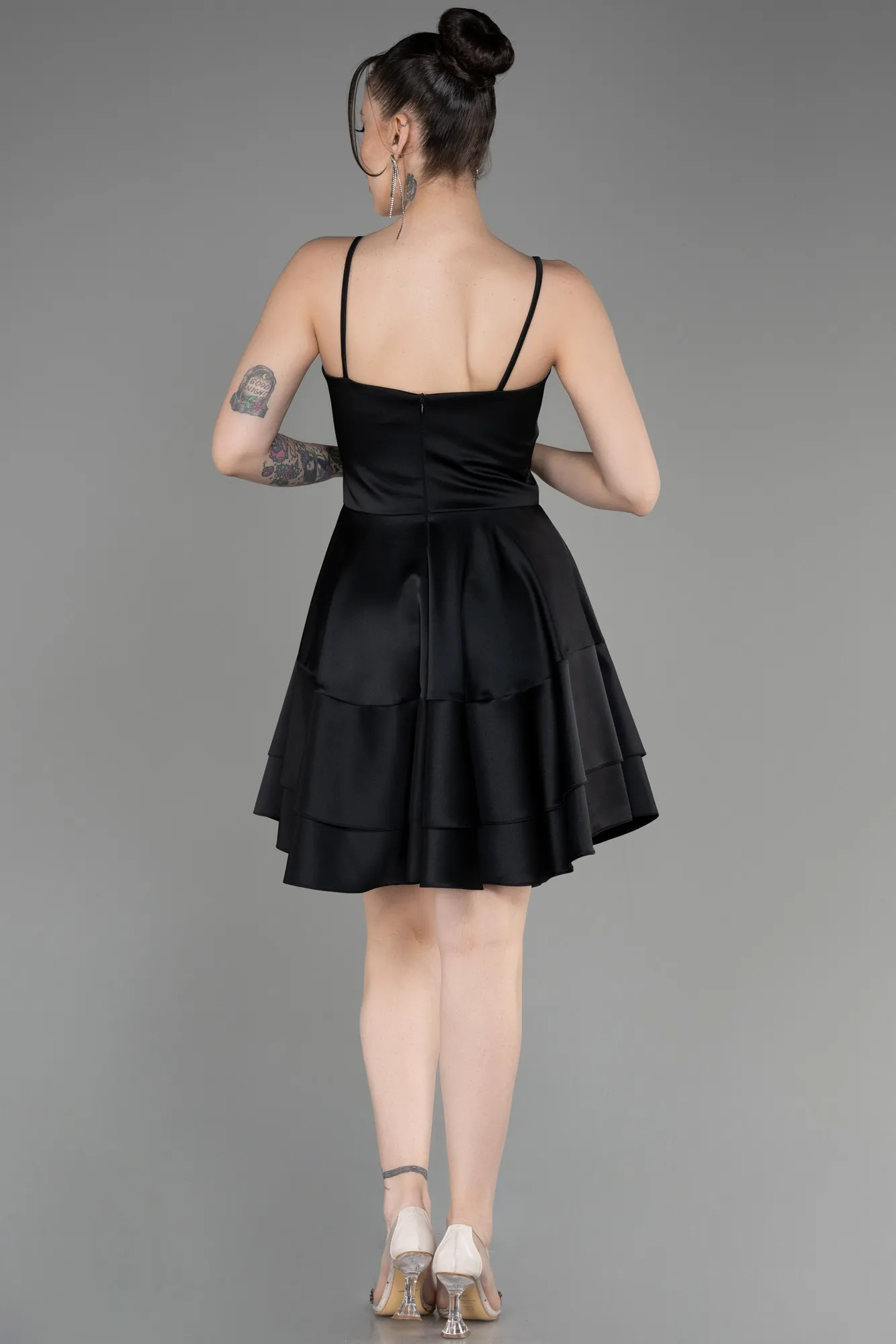 Black-Short Satin Cocktail Dress ABK2042