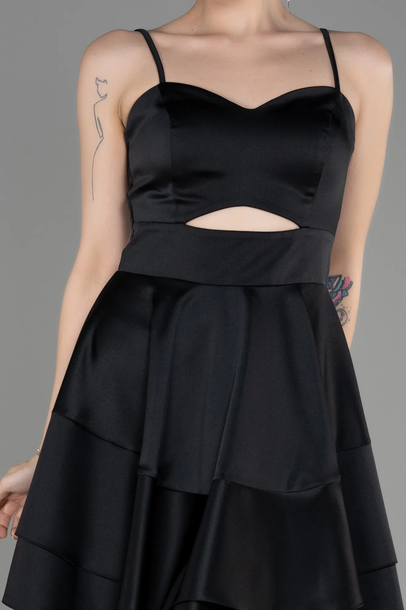 Black-Short Satin Cocktail Dress ABK2042