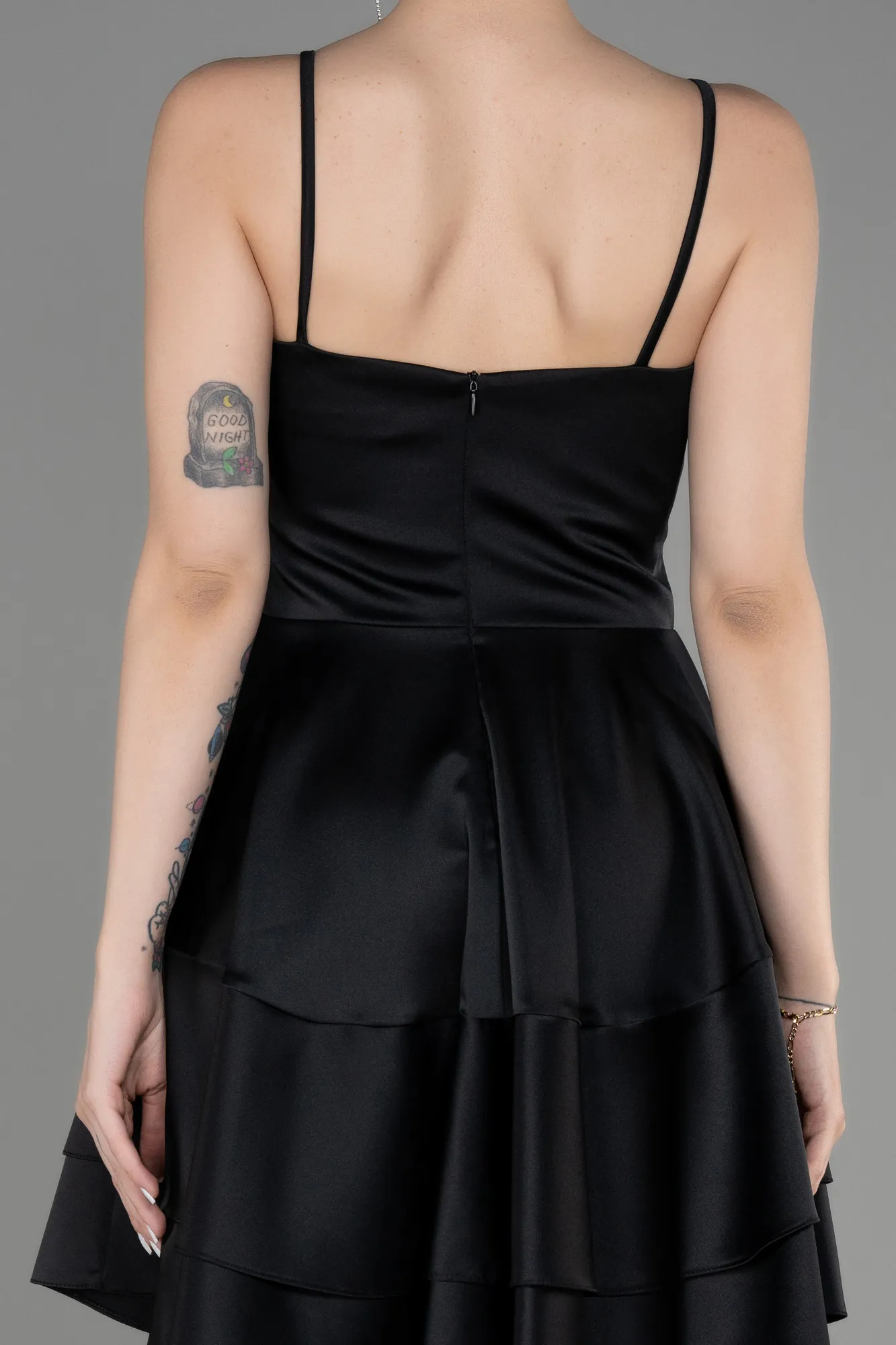 Black-Short Satin Cocktail Dress ABK2042