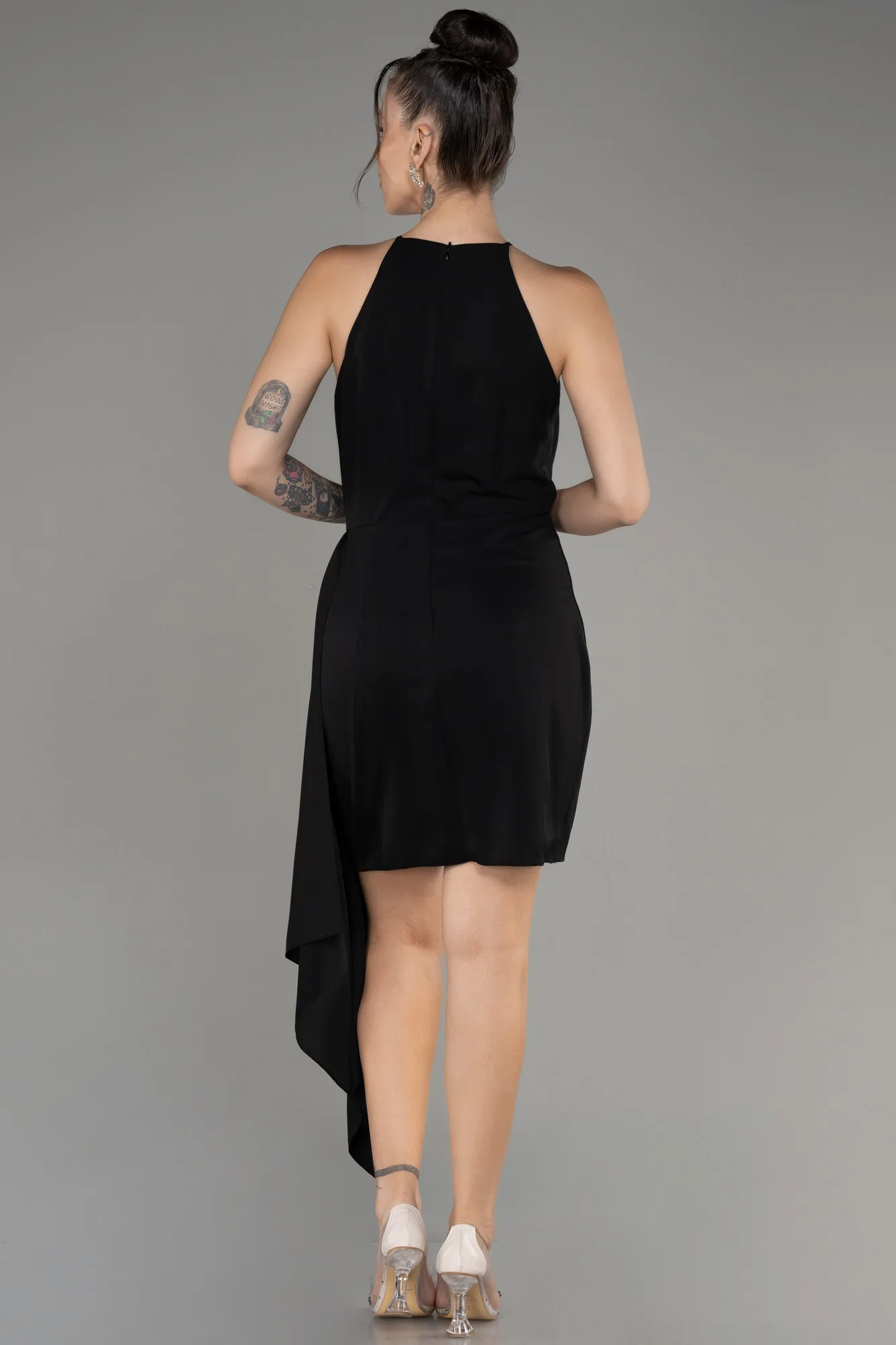 Black-Short Satin Cocktail Dress ABK2106