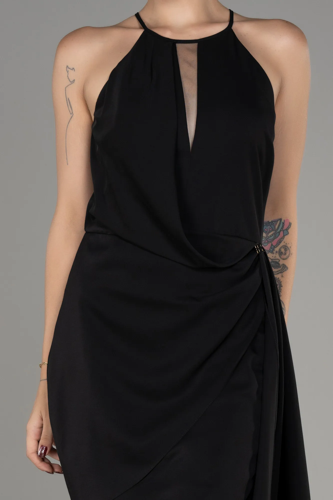 Black-Short Satin Cocktail Dress ABK2106