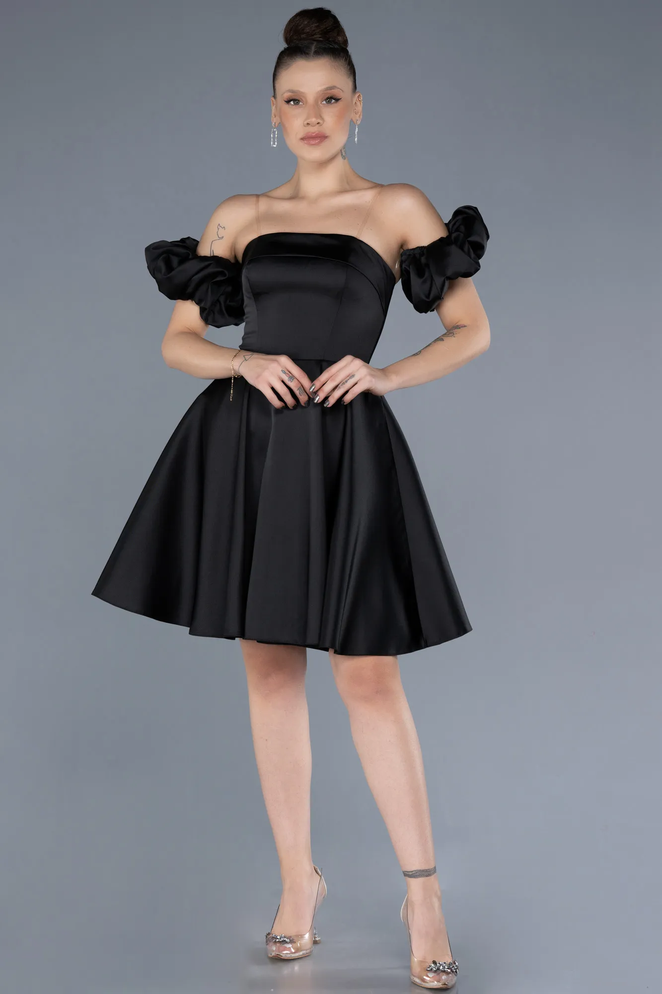 Black-Short Satin Cocktail Dress ABK2215