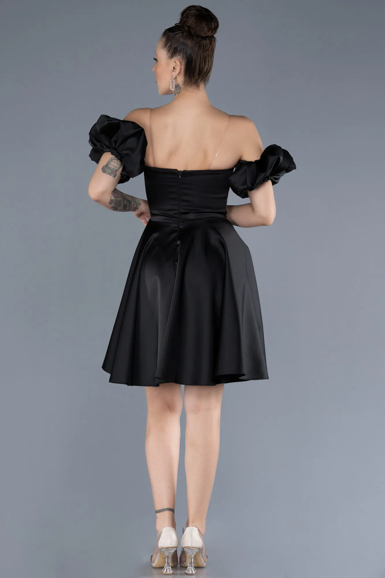 Black-Short Satin Cocktail Dress ABK2215