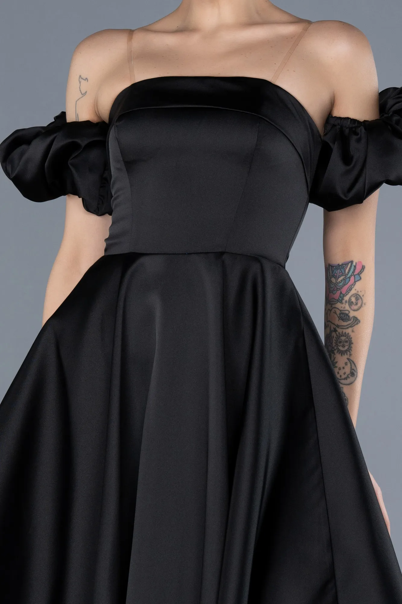 Black-Short Satin Cocktail Dress ABK2215