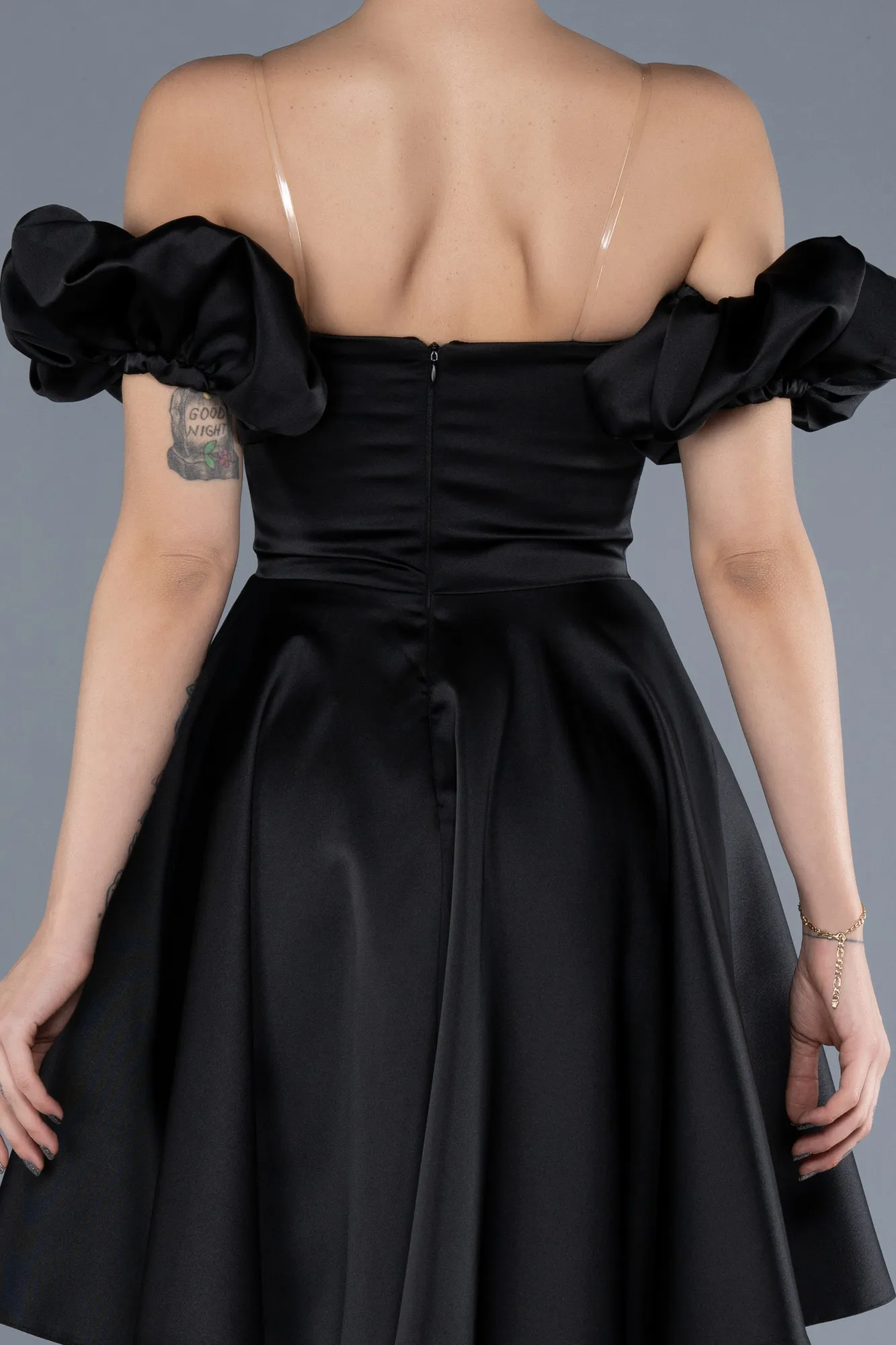 Black-Short Satin Cocktail Dress ABK2215