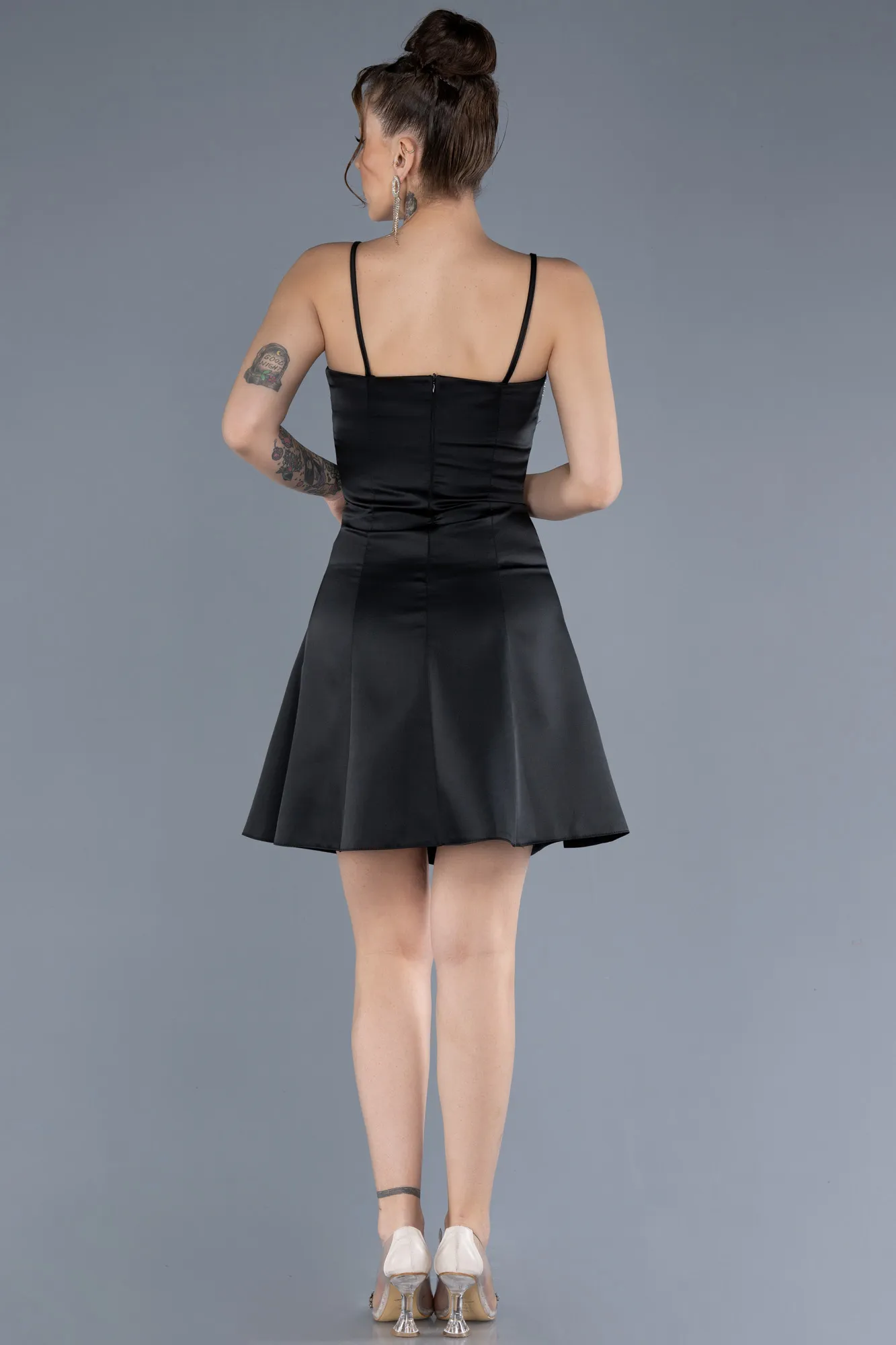 Black-Short Satin Cocktail Dress ABK2225