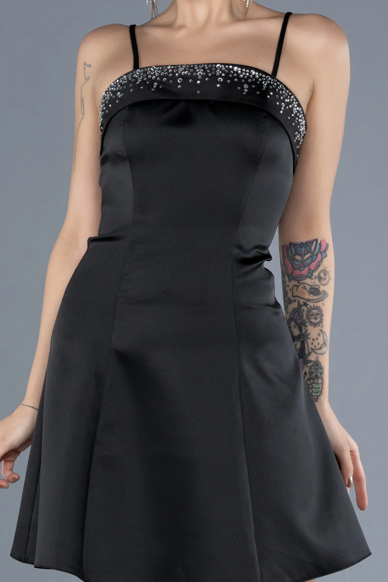 Black-Short Satin Cocktail Dress ABK2225