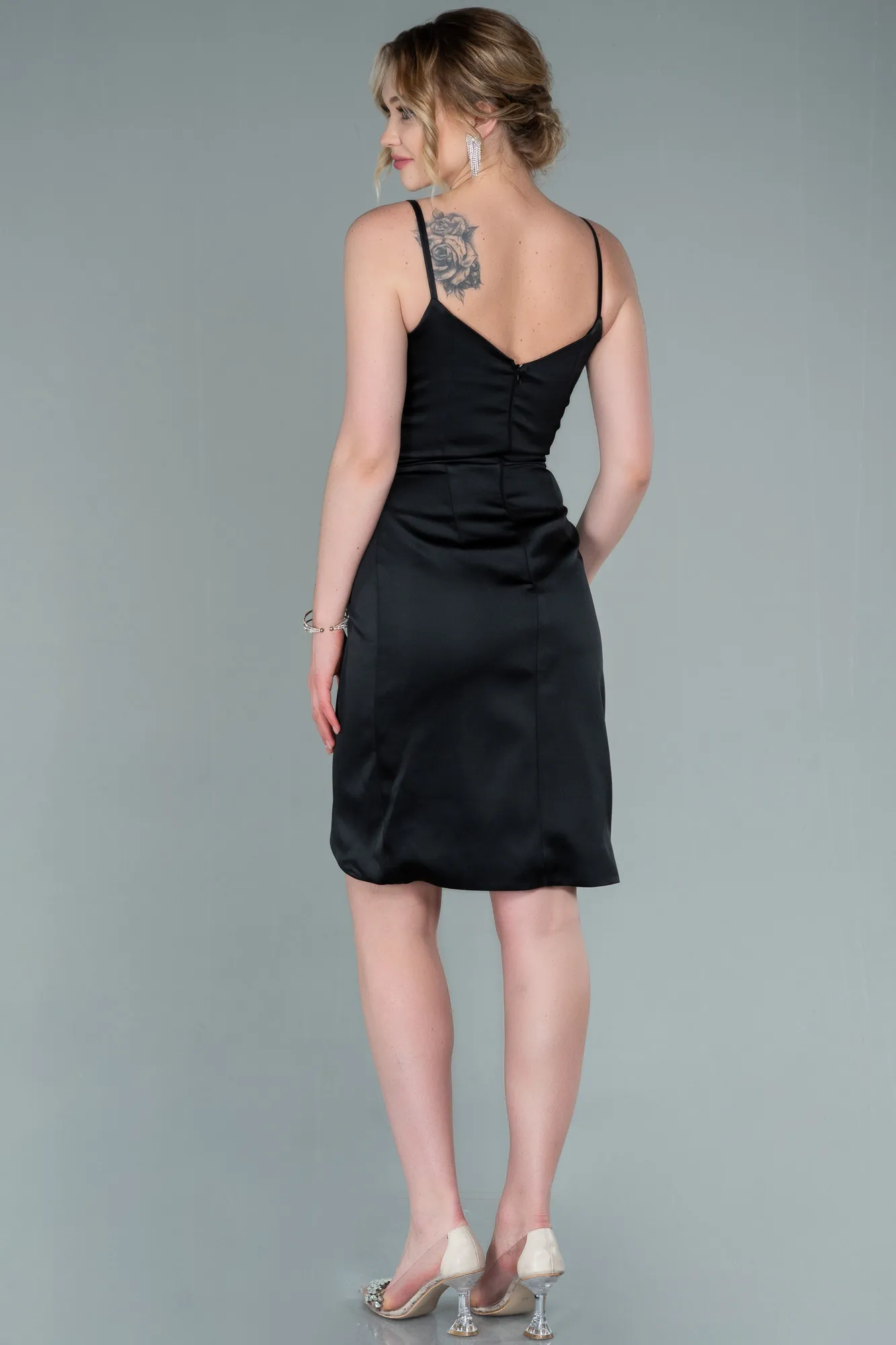 Black-Short Satin Invitation Dress ABK1081