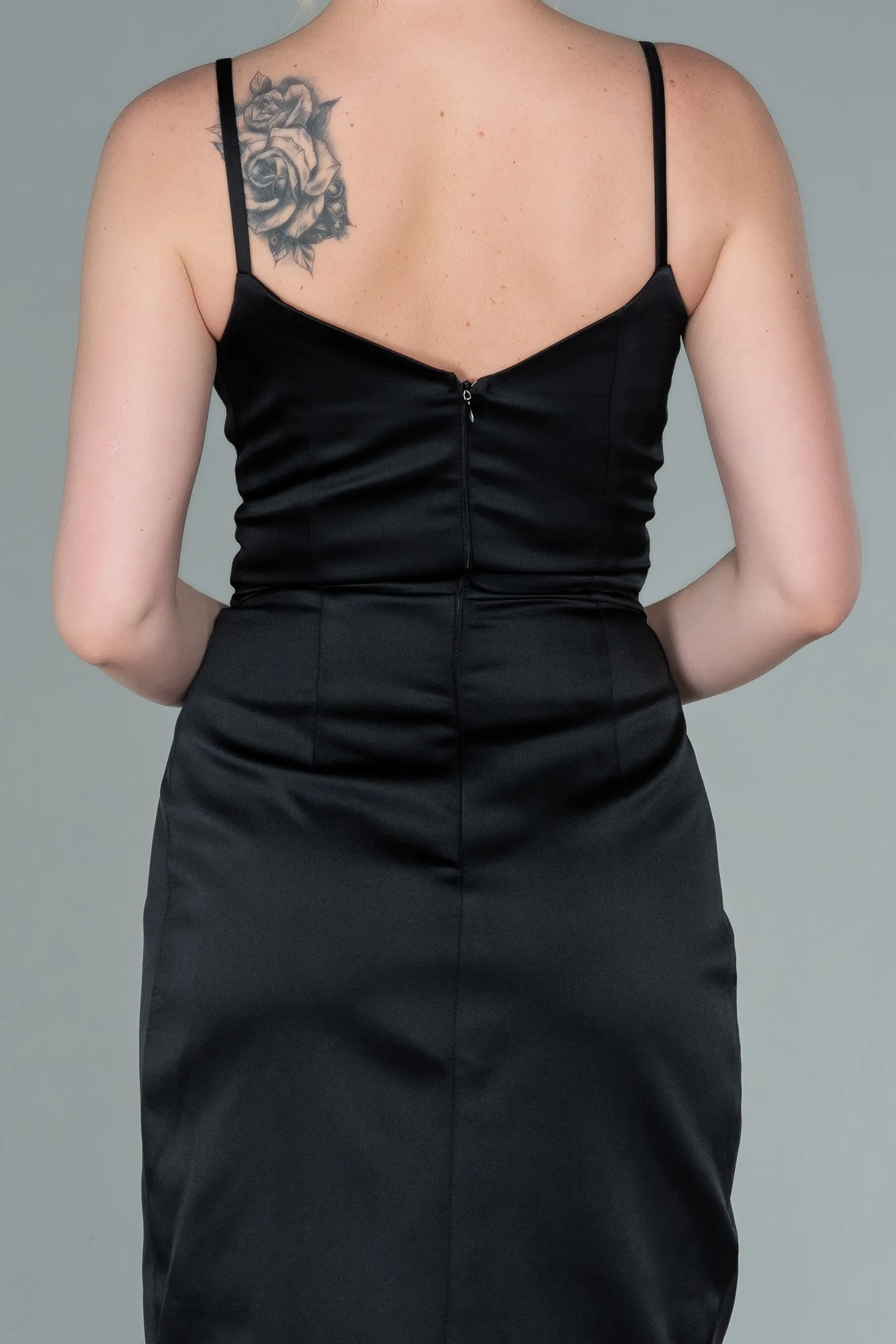 Black-Short Satin Invitation Dress ABK1081
