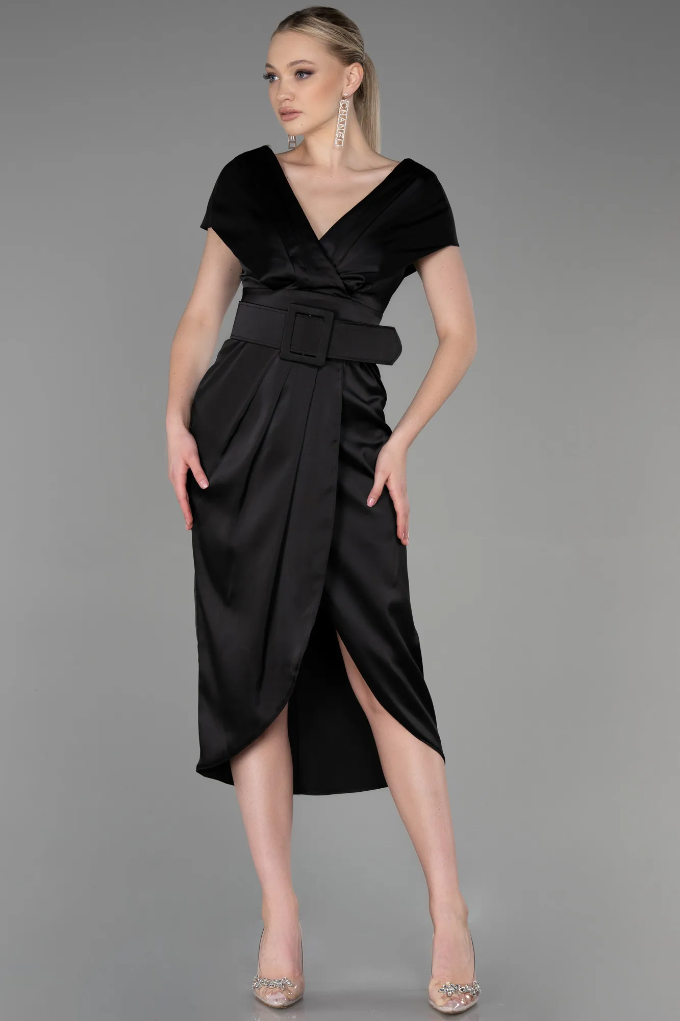 Black-Short Satin Invitation Dress ABK1107