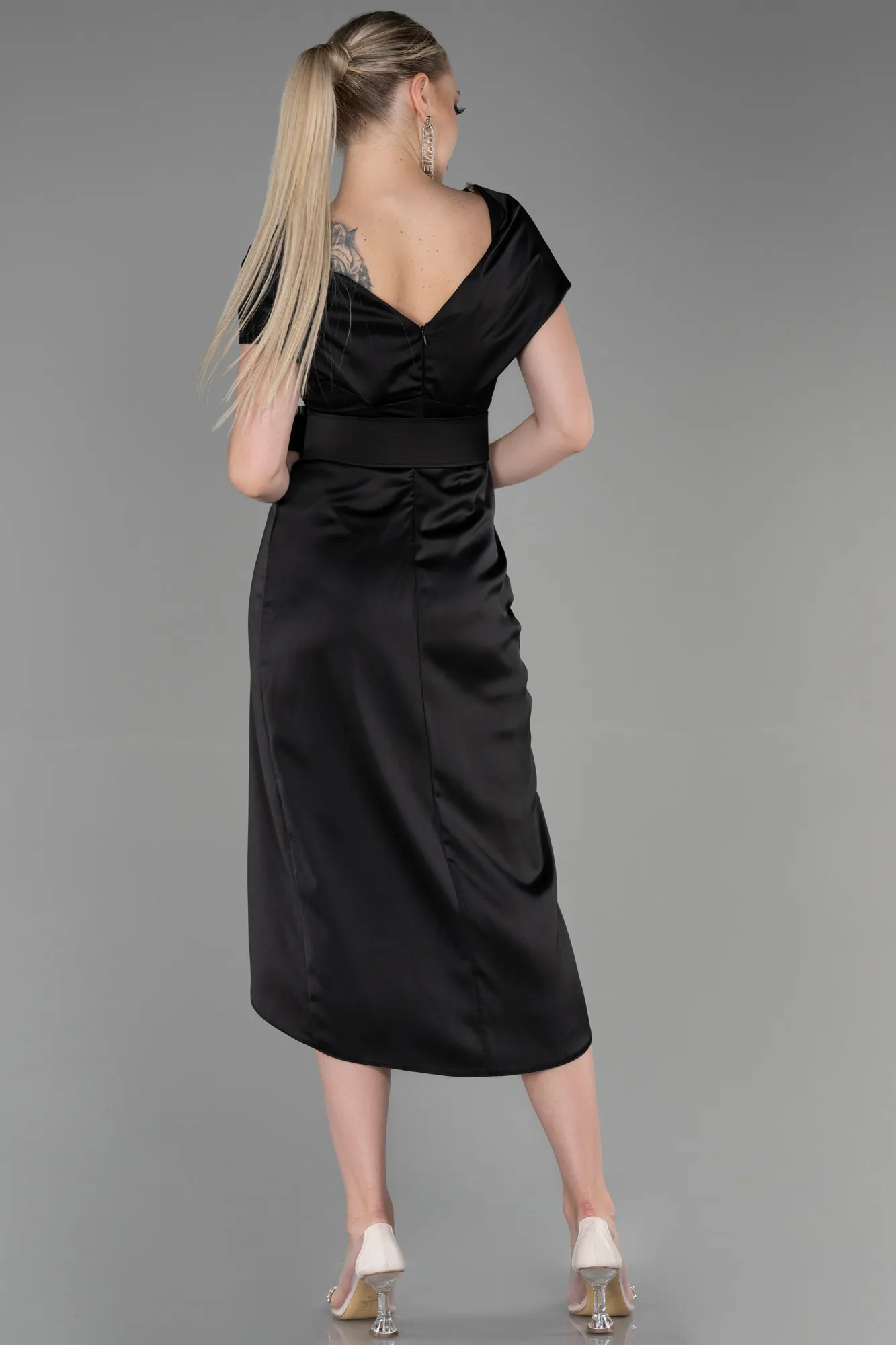 Black-Short Satin Invitation Dress ABK1107