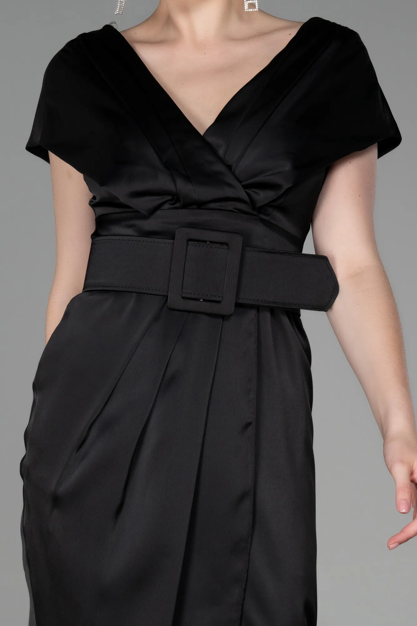 Black-Short Satin Invitation Dress ABK1107