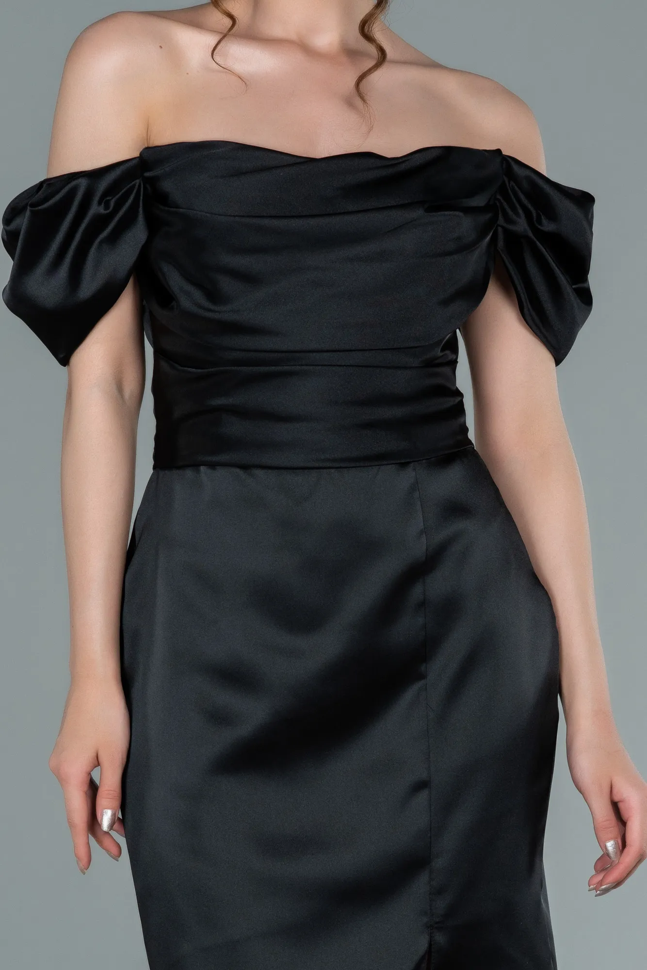 Black-Short Satin Invitation Dress ABK1394